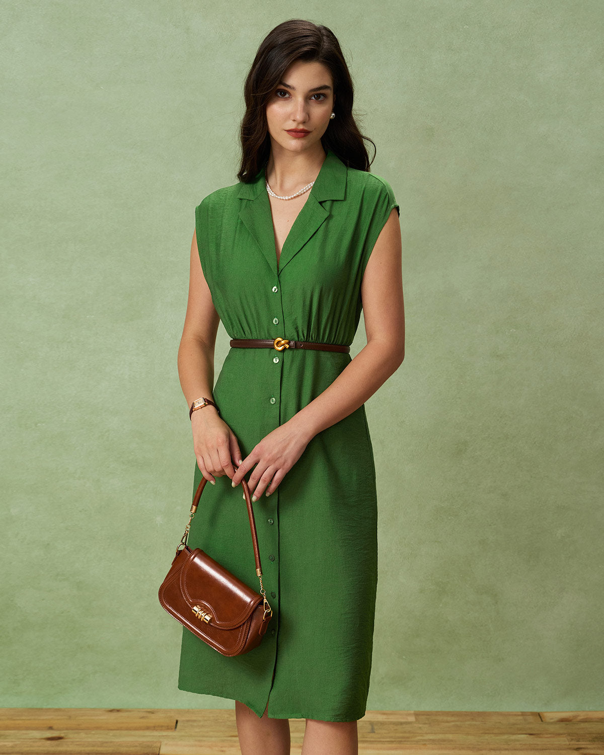 Stylish Green Cowl Neck Long Sleeve Button Down Midi Dress for Women | Office Wear, Date Night & Fall Fashion
