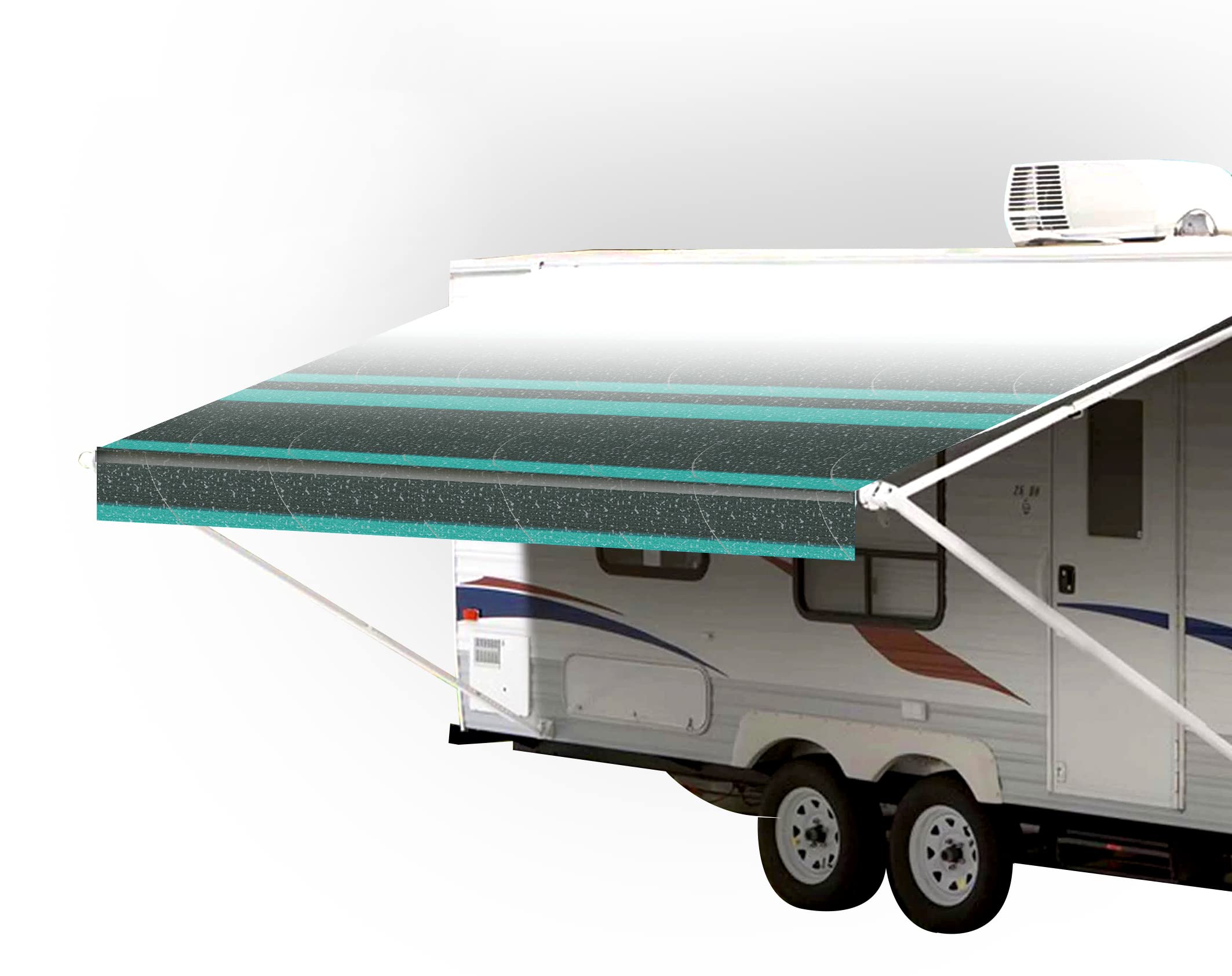 SunWave Premium Vinyl RV Awning Fabric Replacement - 21 Feet Teal Strip Weatherproof Outdoor Canopy | Perfect for Camping, RV Trips & Patio Shade