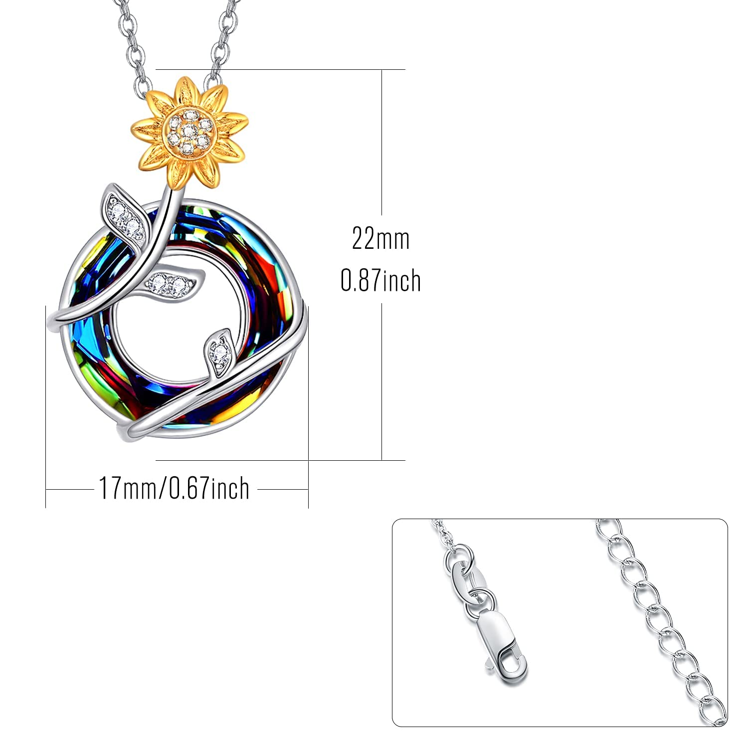 Dreamy Sterling Silver Sunflower Pendant Necklace for Women - 18