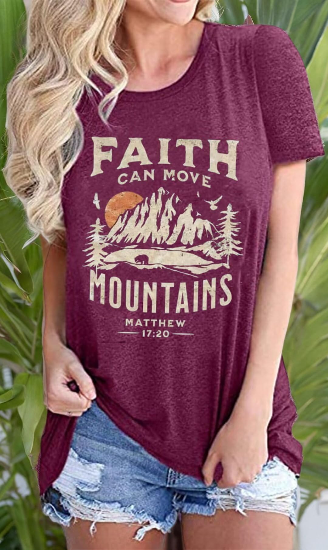 Women's Sun & Mountain Graphic T-Shirt - Nature Inspired Camping & Hiking Tee with Pine Tree Design - Casual Short Sleeve Top for Outdoor Adventures, Travel & Everyday Wear