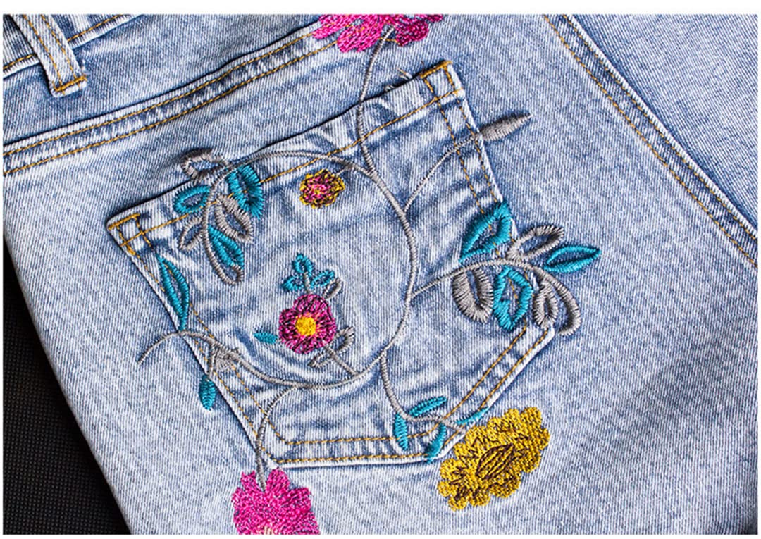 Women's High Waist Embroidered Flower Denim Shorts - Summer Fashion Short Jeans for Casual Outfits, Beach Wear & Street Style