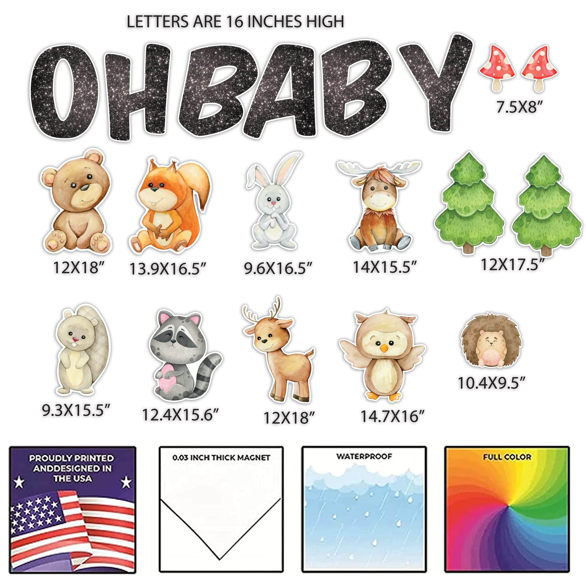VictoryStore Large Woodland Baby Shower Garage Magnet Decor - Oh Baby 19731 - Perfect for Gender Reveal Parties & Nursery Room Decorations