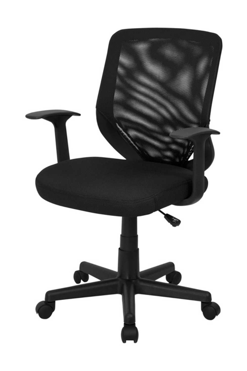 FLASH Norris Mid Back Black Mesh Office Chair with T-Arms & Swivel Base - Ergonomic Task Chair for Home & Office Workspaces