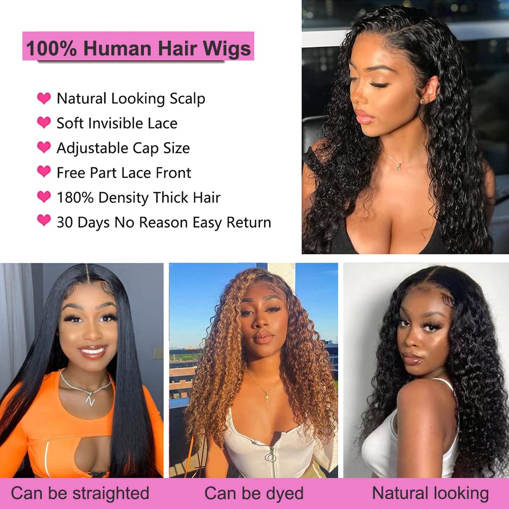 Deep Wave HD Transparent Lace Front Wig - 180% Density 4X4 Glueless Human Hair Wig with Baby Hair for Black Women | Natural Color 18 Inch | Perfect for Daily Wear, Parties & Special Occasions