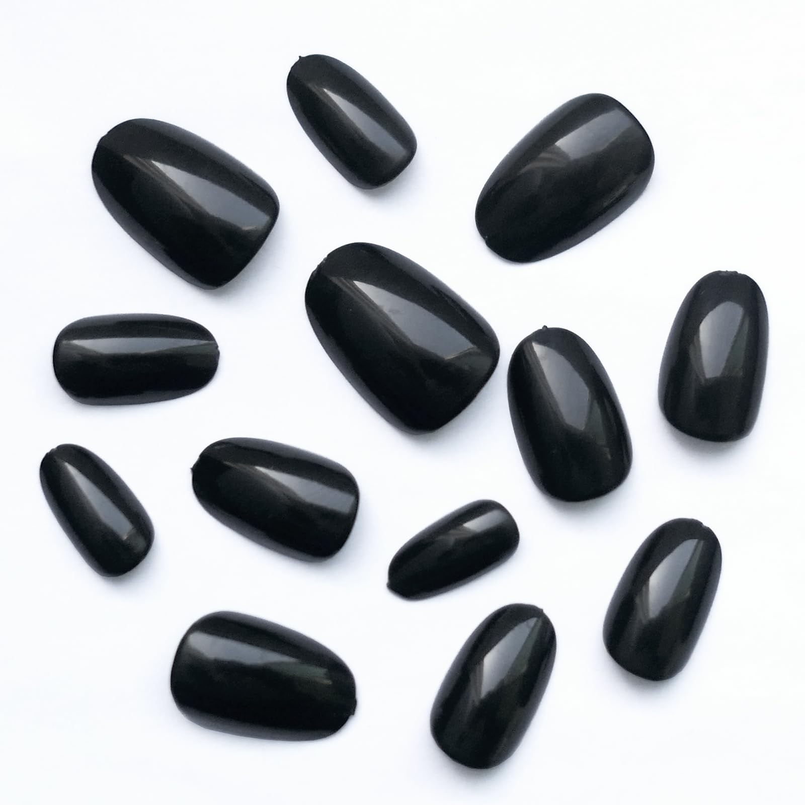 240pcs Short Almond Press on Nails - Black Acrylic Fake Nails with Nail Glue & Adhesive Tabs | Full Cover Artificial Nail Tips for Women & Kids | Perfect for Daily Wear, Parties & Special Occasions