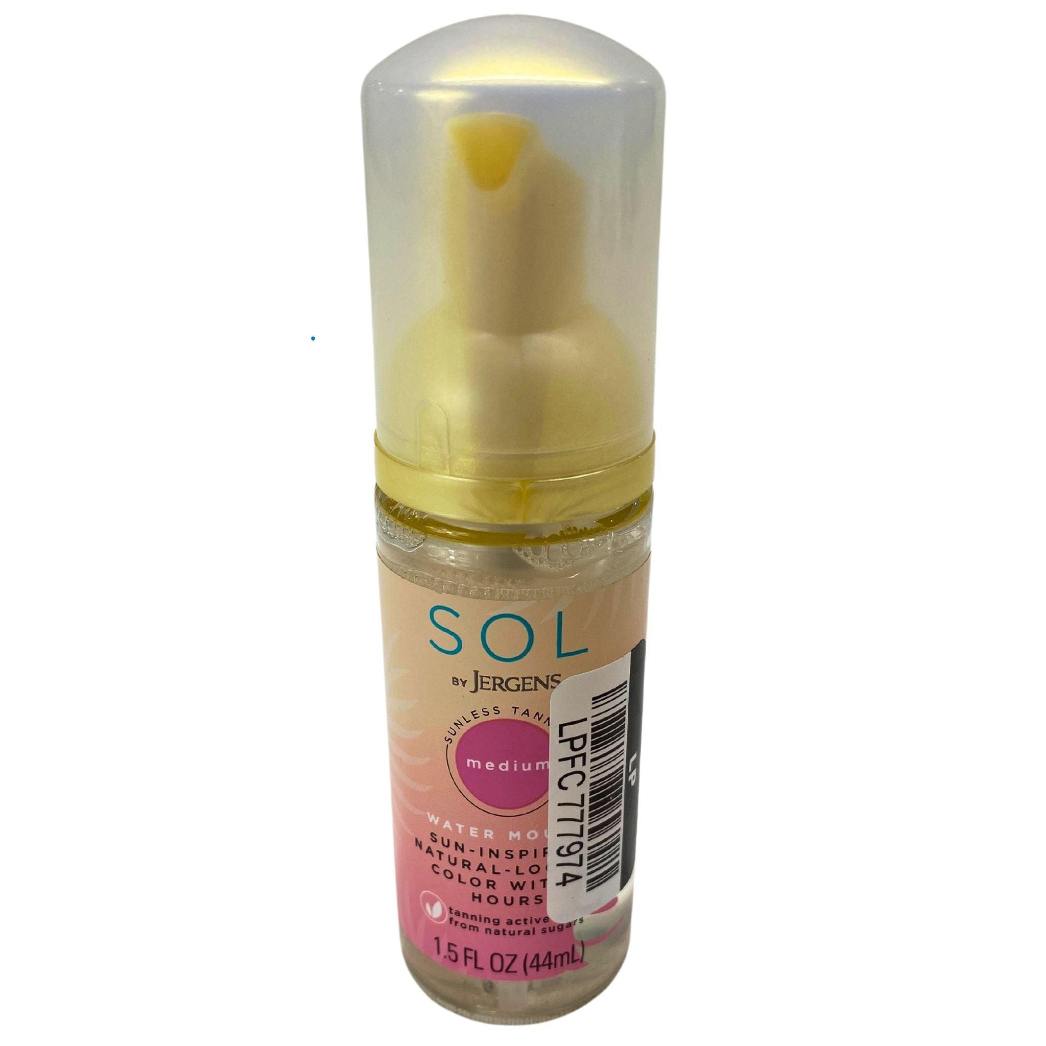 Jergens Sol Sunless Tanning Medium Water Mousse - Natural Looking Tan in Hours, 1.5 FL OZ (50 Pack) - Perfect for Summer Glow, Beach Vacations & Special Occasions