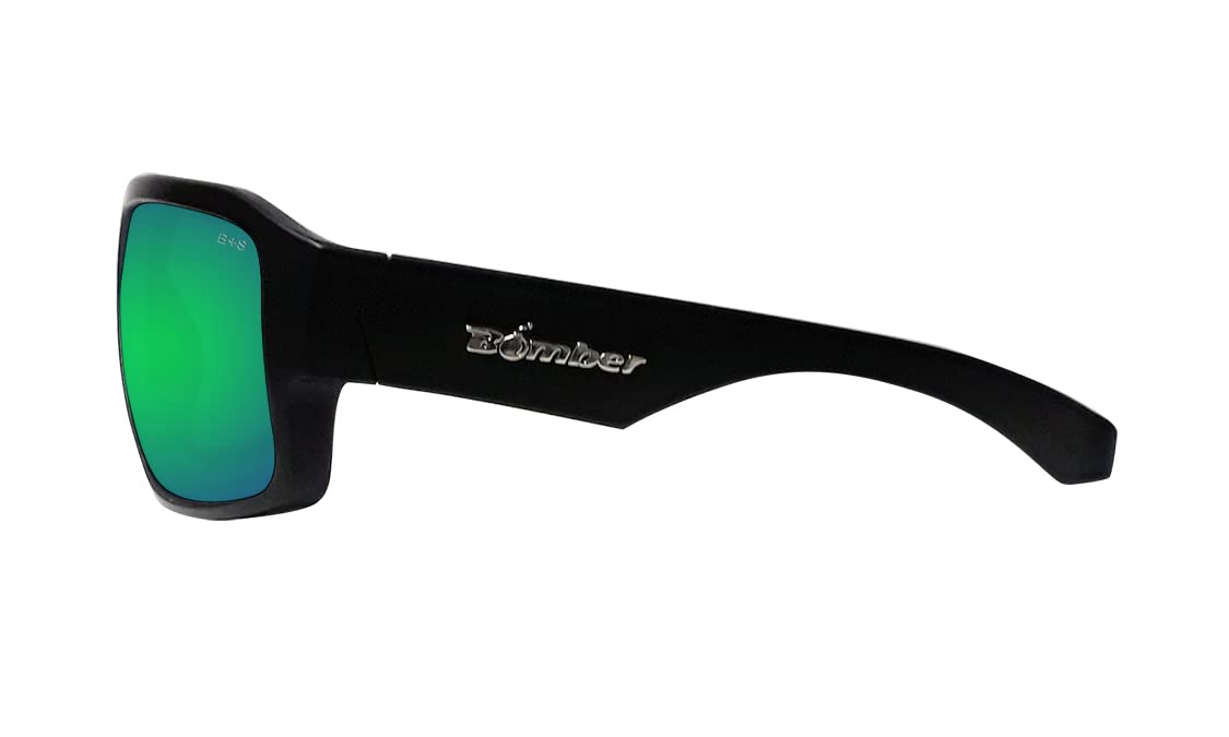 BOMBER MEGA Bomb M103GM Safety Sunglasses for Men - Matte Black Frame, Green Mirror Lens, Non-Slip Foam Lining, ANSI Z87+ Certified, UV Protection - Ideal for Construction, Shooting & Outdoor Activities