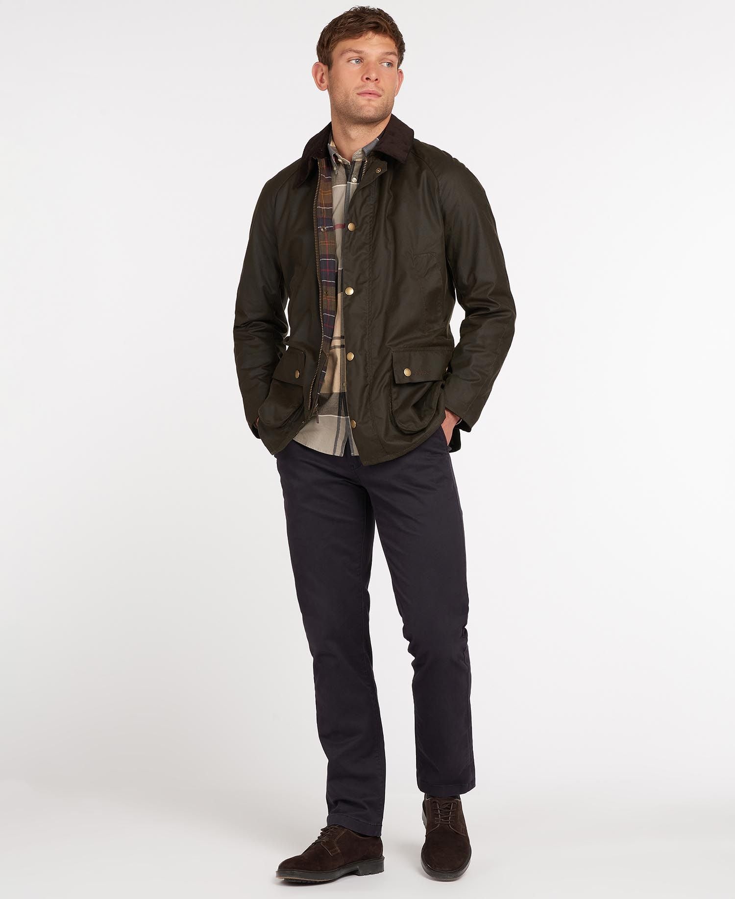 HENRY SARTORIAL X BARBOUR Ashby Wax Jacket in Olive - Classic Waterproof Outdoor Coat for Men, Perfect for Hiking, Camping & Urban Style