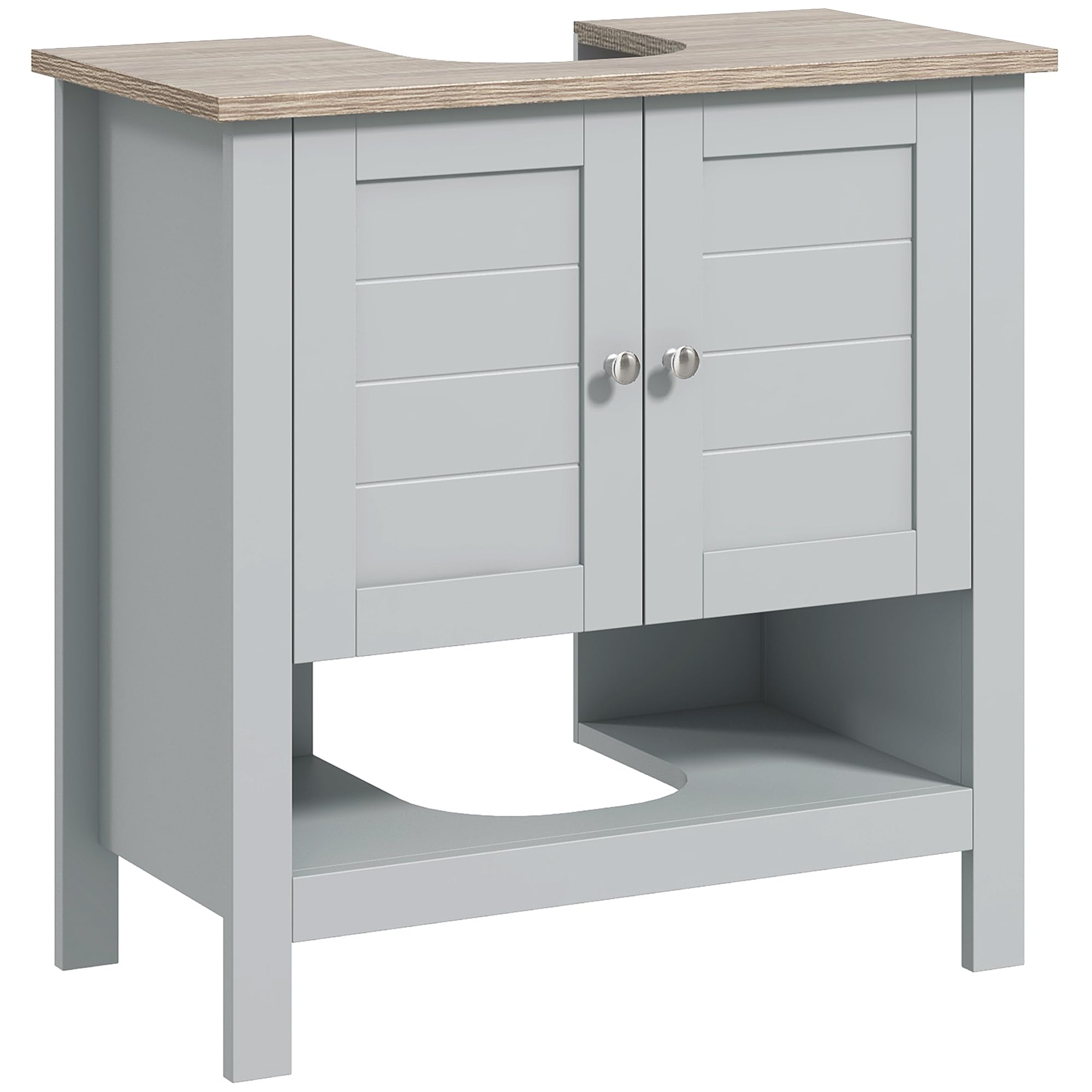 Kleankin Pedestal Sink Storage Cabinet - Under Sink Bathroom Vanity with Adjustable Shelf & Open Bottom - Gray - Perfect for Small Bathroom Organization & Extra Storage Space