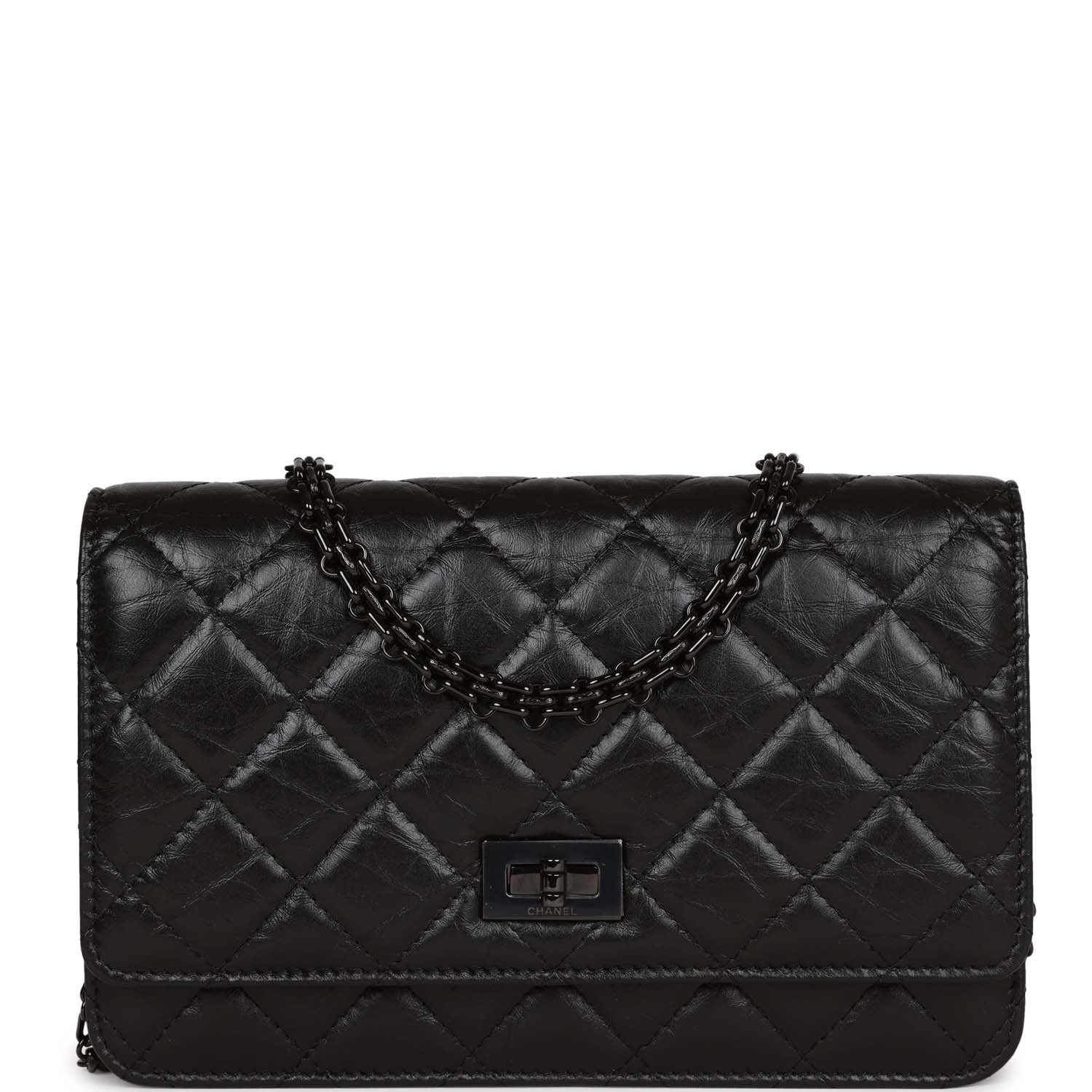 Chanel Reissue Wallet On Chain WOC So Black Aged Calfskin Bag with Black Hardware - Perfect for Evening Events, Parties & Luxury Fashion Accessories