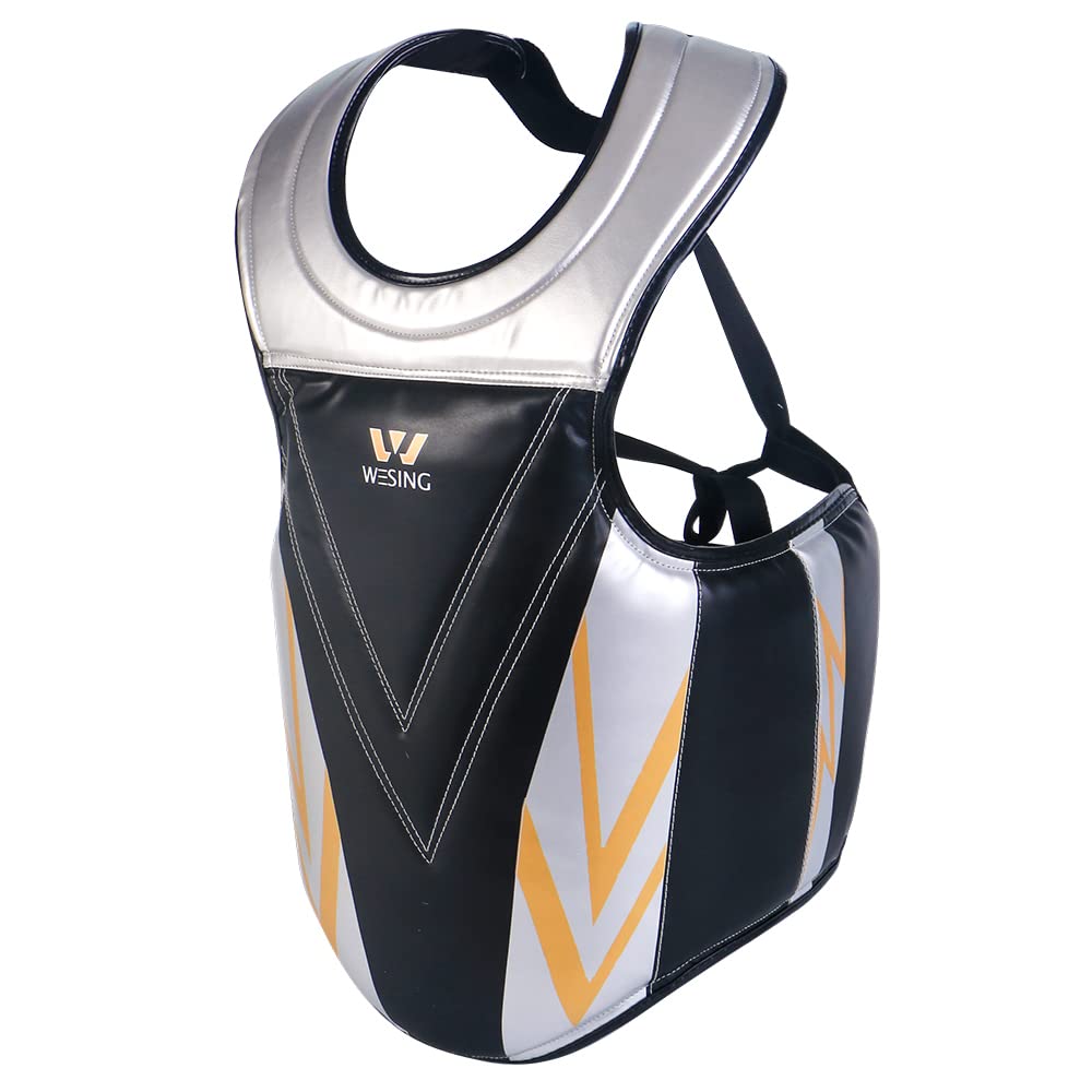 Wesing Boxing Chest Guard for Men, Women & Kids - Protective Gear for Boxing, Sanda, Kickboxing, MMA & Muay Thai - Adjustable Black Body Protector for Training & Competition