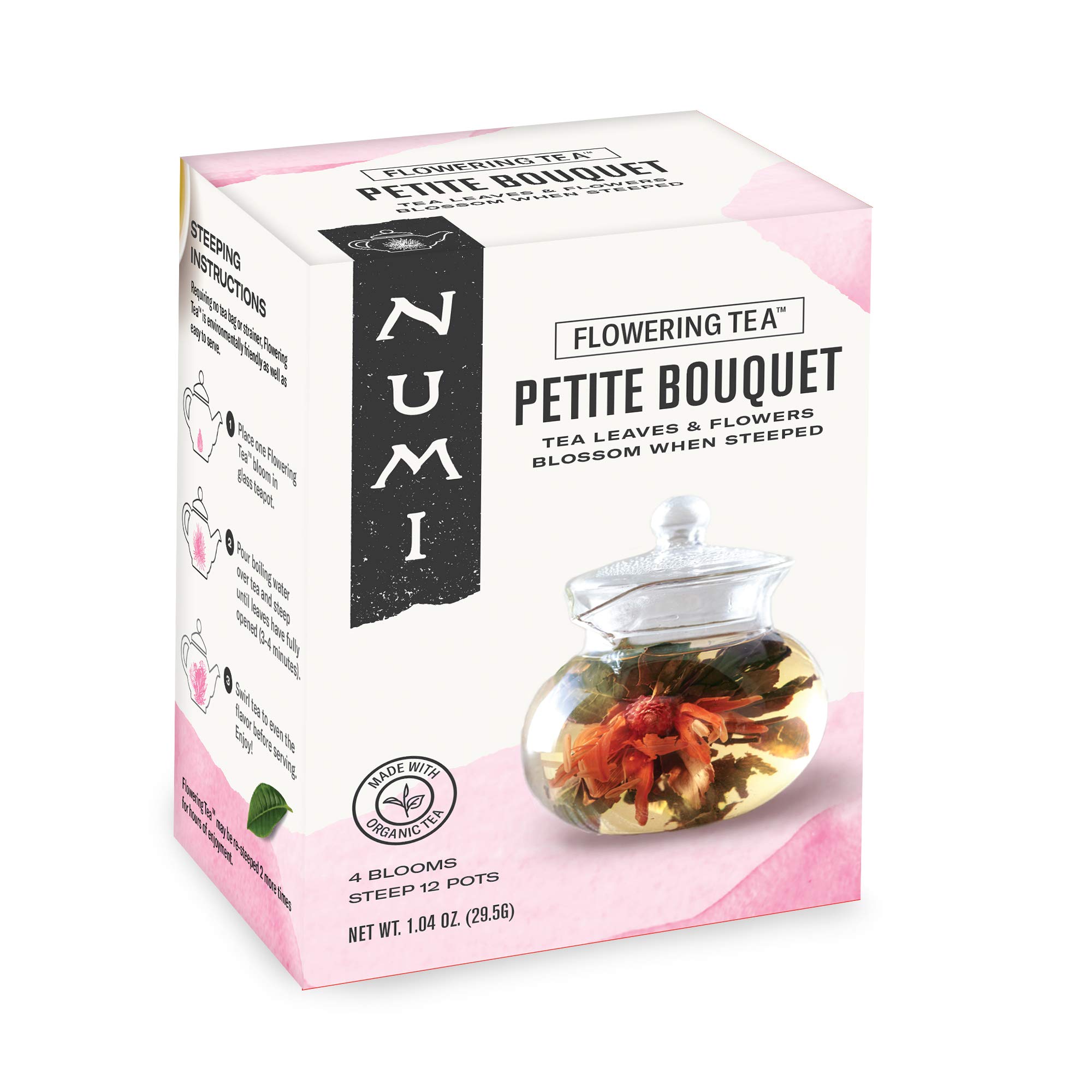 Numi Organic Tea Petite Bouquet - 4-Variety Flowering Tea Blossoms for Blooming Tea, Makes 12 Pots | Perfect for Relaxation, Gifts & Tea Ceremonies