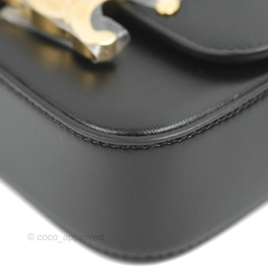 Celine Mini Triomphe Bag in Shiny Black Calfskin Leather - Perfect for Everyday Use, Work & Evening Events