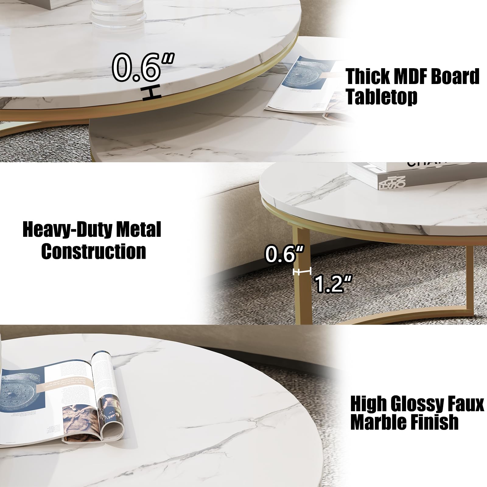 WiberWi 2-Piece Round Nesting Coffee Table Set - 34