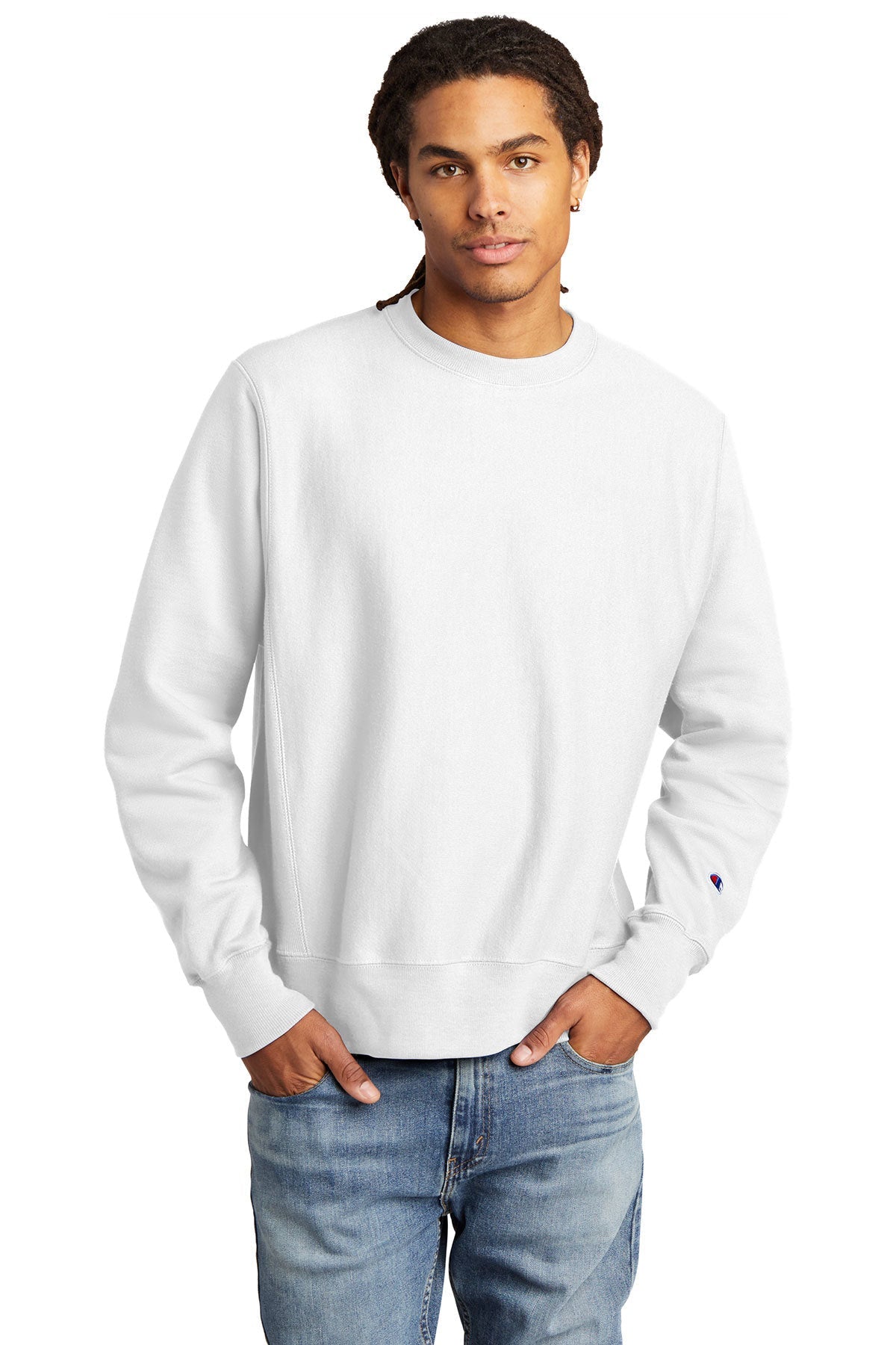 Champion Reverse Weave Crewneck Sweatshirt for Men & Women | Soft Cotton Pullover Hoodie | White Casual Streetwear | Perfect for Gym, Lounge & Everyday Wear