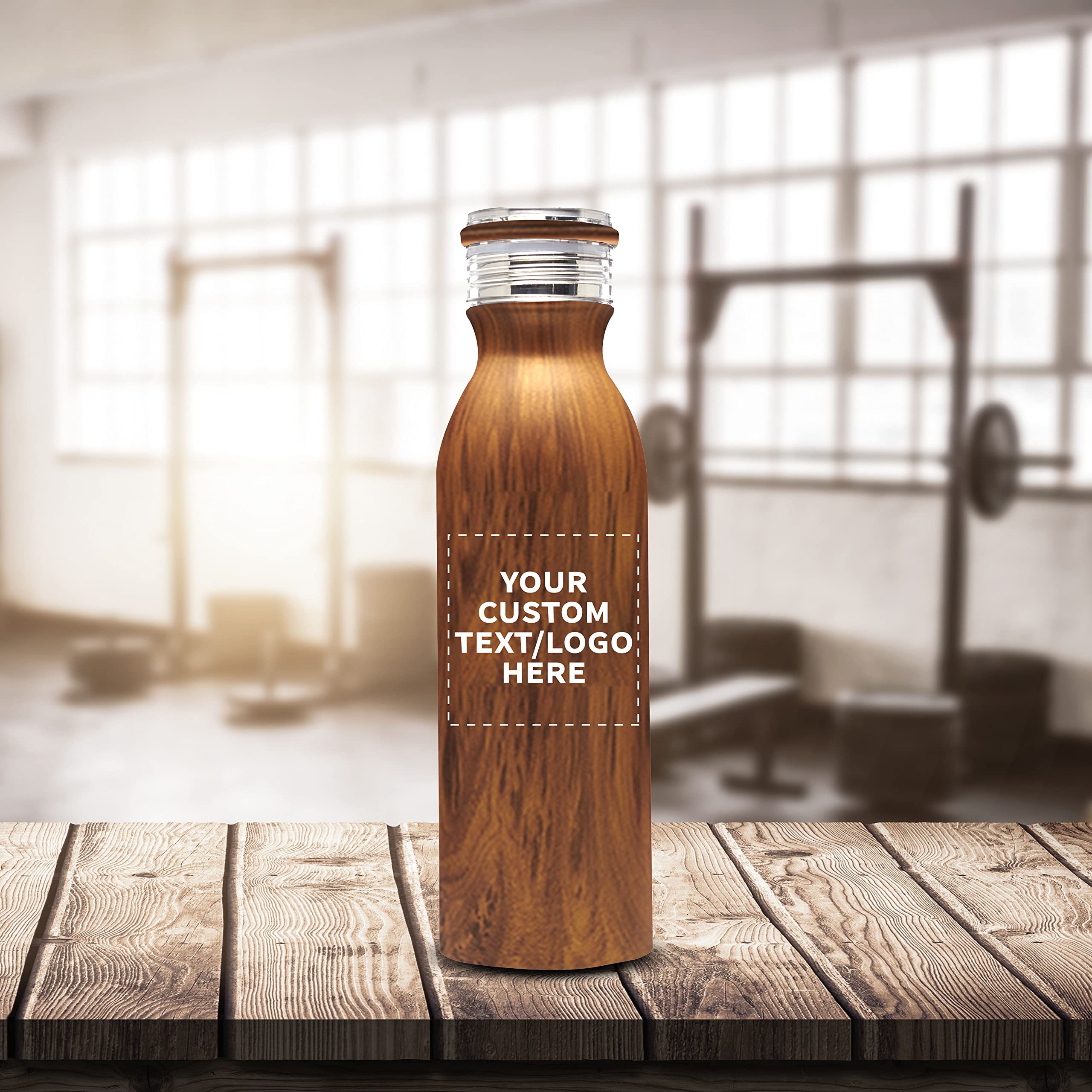 Echo 20 oz Custom Stainless Steel Water Bottles Set of 6 - Personalized Bulk Pack with Double Wall Insulation - Ideal for Coffee, Tea, Soda & Cold Drinks - Perfect for Office, Gym, Hiking & Outdoor Activities - Wood Lid Design