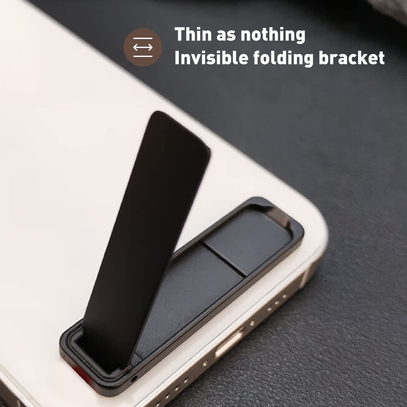 2 Pack Mini Phone Kickstand - Black Baking Paint Folding Invisible Metal Phone Stand Holder for Desk | Portable Cell Phone Stand for Watching Videos, Gaming & Video Calls