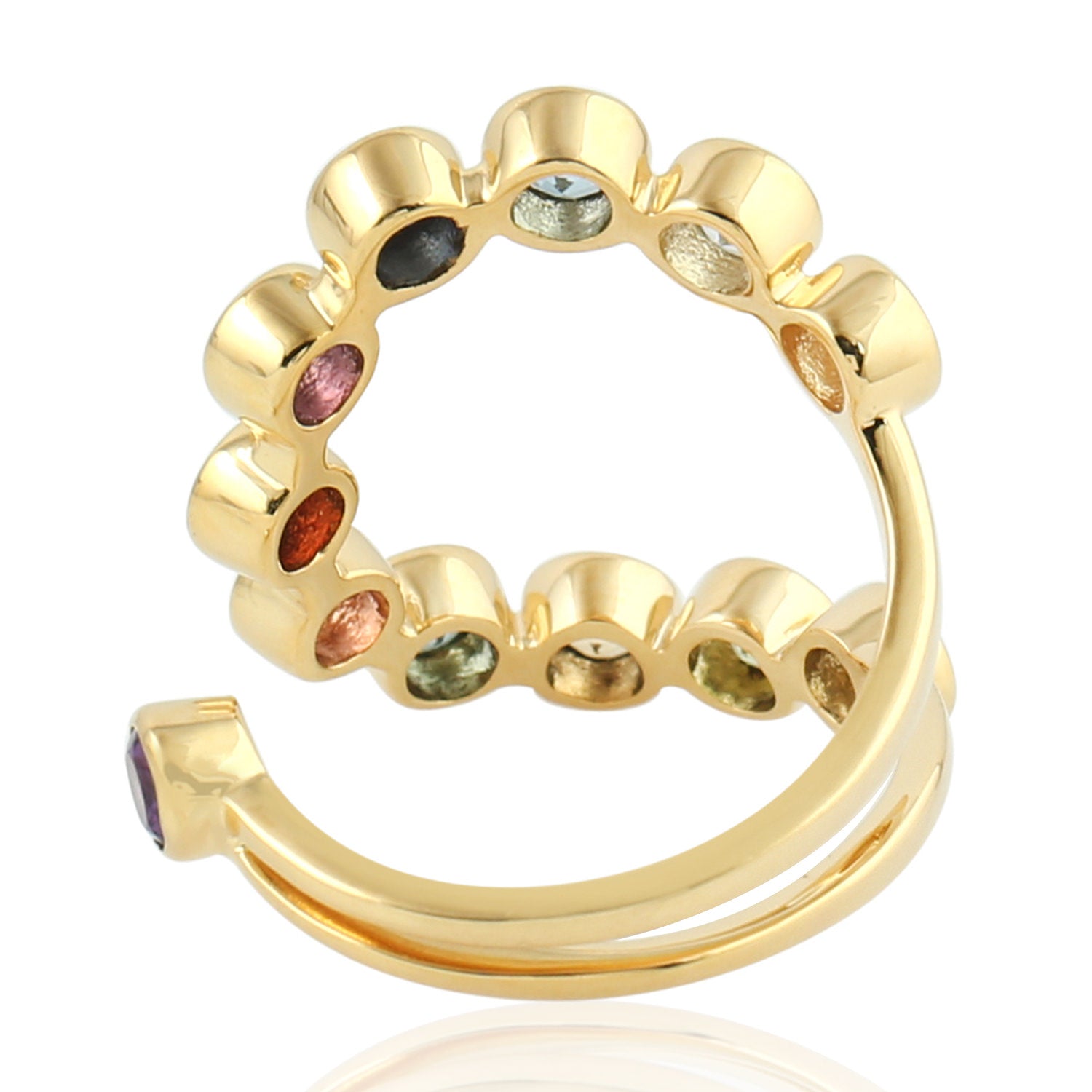 Bezel Set Multicolor Tourmaline & Amethyst Gold Bypass Ring | Elegant Gemstone Jewelry for Women | Perfect for Weddings, Anniversaries & Special Occasions