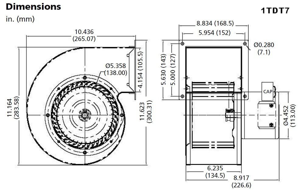 Dayton 1TDT7 High-Powered Blower Fan - 542/409 CFM, 115V, 2.00/1.54 Amp - Ideal for Workshop, Garage & Industrial Ventilation