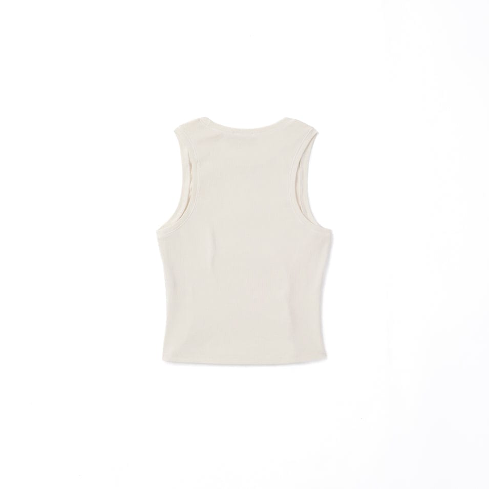 Rib Tank Top Off White - Women's Casual Basic Stretch Cotton Shirt for Summer, Beach & Layering