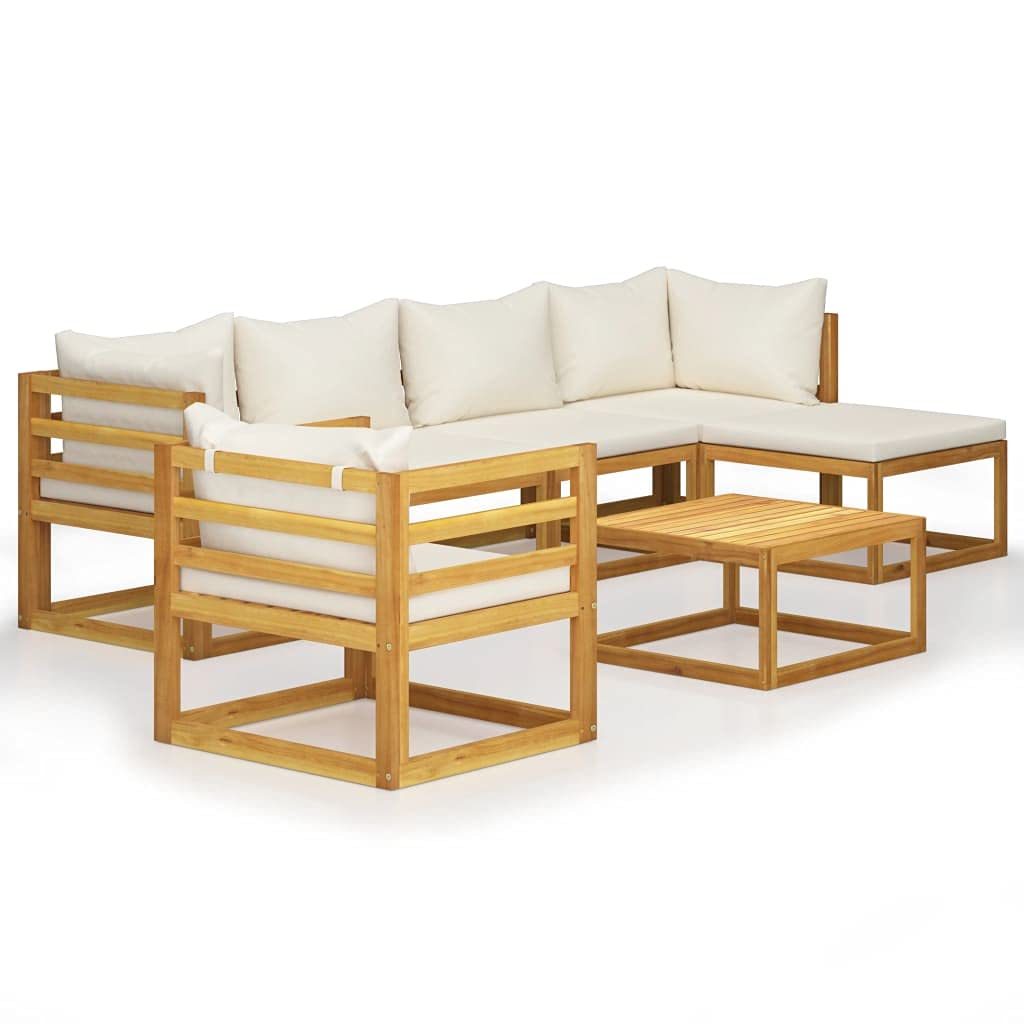 Outdoor Patio Furniture Set 7-Piece - Lightweight Acacia Wood Garden Lounge Set with Cream Cushions - Fast Shipping | Perfect for Backyard, Poolside & Outdoor Entertaining