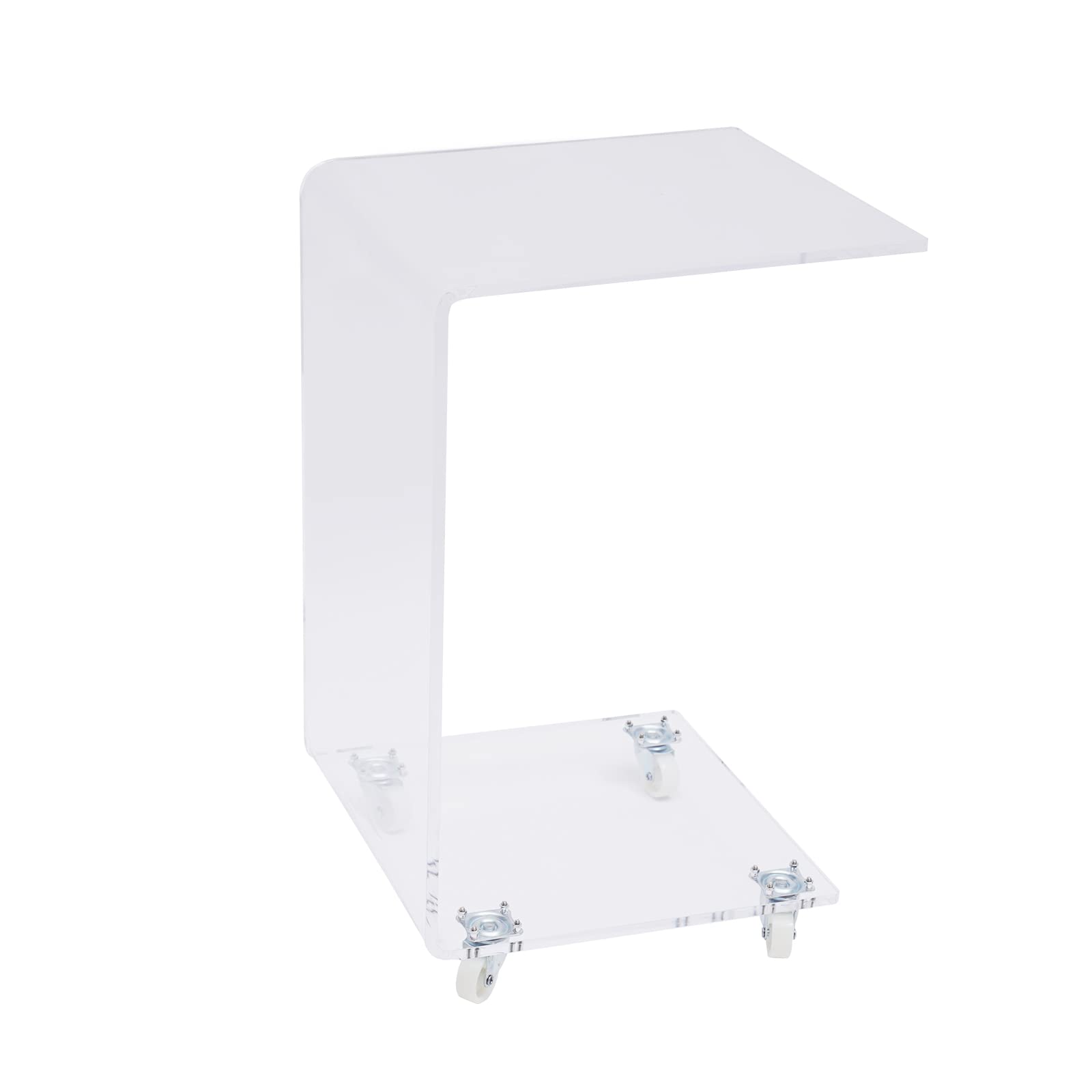 Acrylic C-Shaped End Table with Wheels - Modern Side Table for Sofa, Bed, or Office - Portable Snack Table, Coffee Tray Desk & Laptop Holder - Perfect for Living Room, Bedroom, or Small Space Workstation