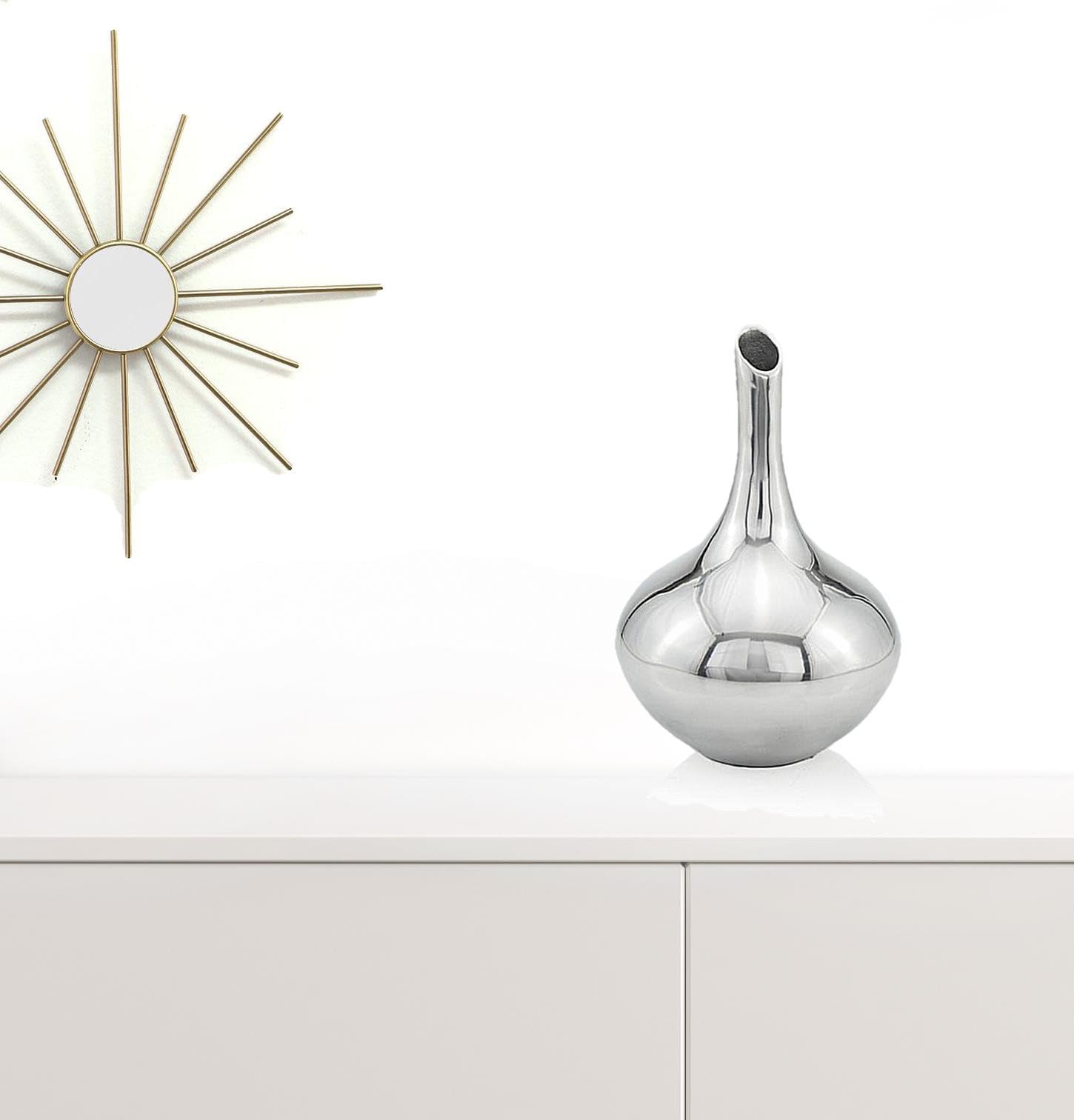 Modern Day Accents 5793 Slim Narrow Neck Silver Flower Vase - 12