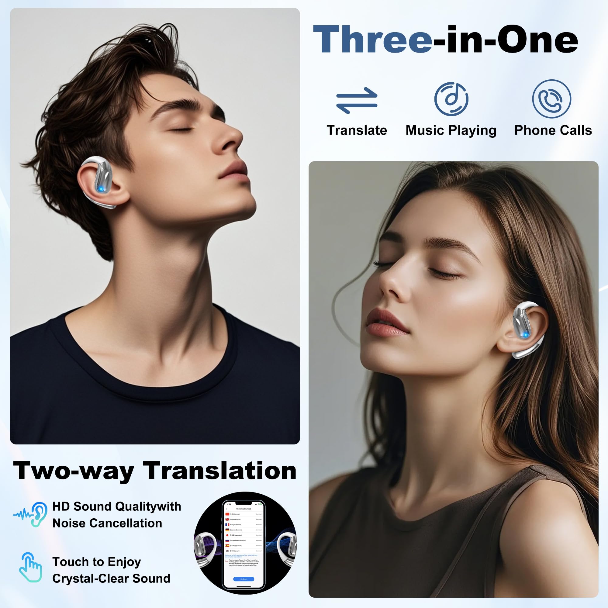 AI Real-Time Translation Wireless Earbuds - 144 Languages Two-Way Translator Bluetooth Headphones with HD Sound | Perfect for Travel, Business Meetings & Language Learning