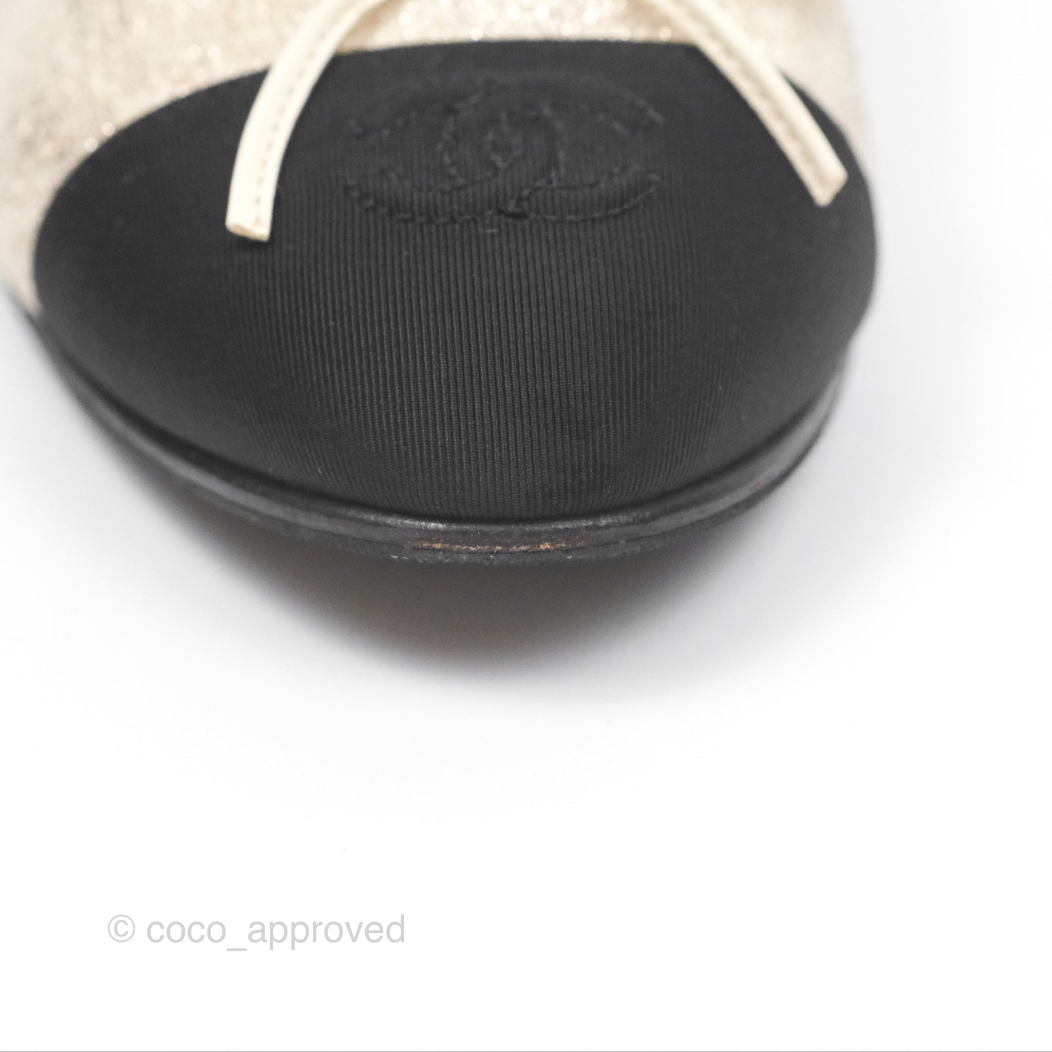 Chanel Glitter Ballerina Flats in Ivory & Black - Size 39 | Women's Luxury Fashion Shoes for Parties, Weddings & Evening Events