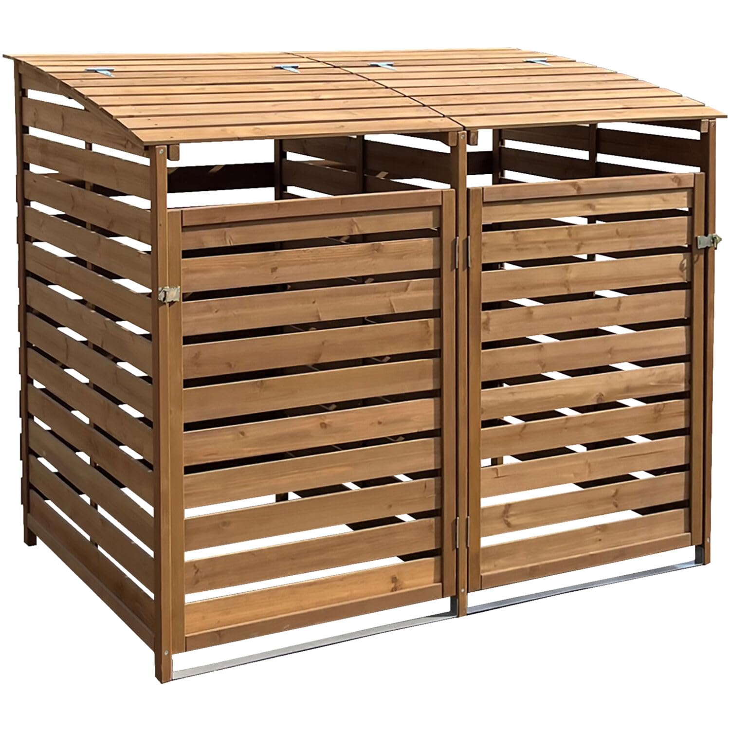 Hanover Outdoor 4.9-ft x 4-ft Weatherproof Wooden Trash Bin & Recycling Storage Shed with Locking Latch - Brown - Perfect for Yard, Carport, Driveway, Garage & Backyard Organization