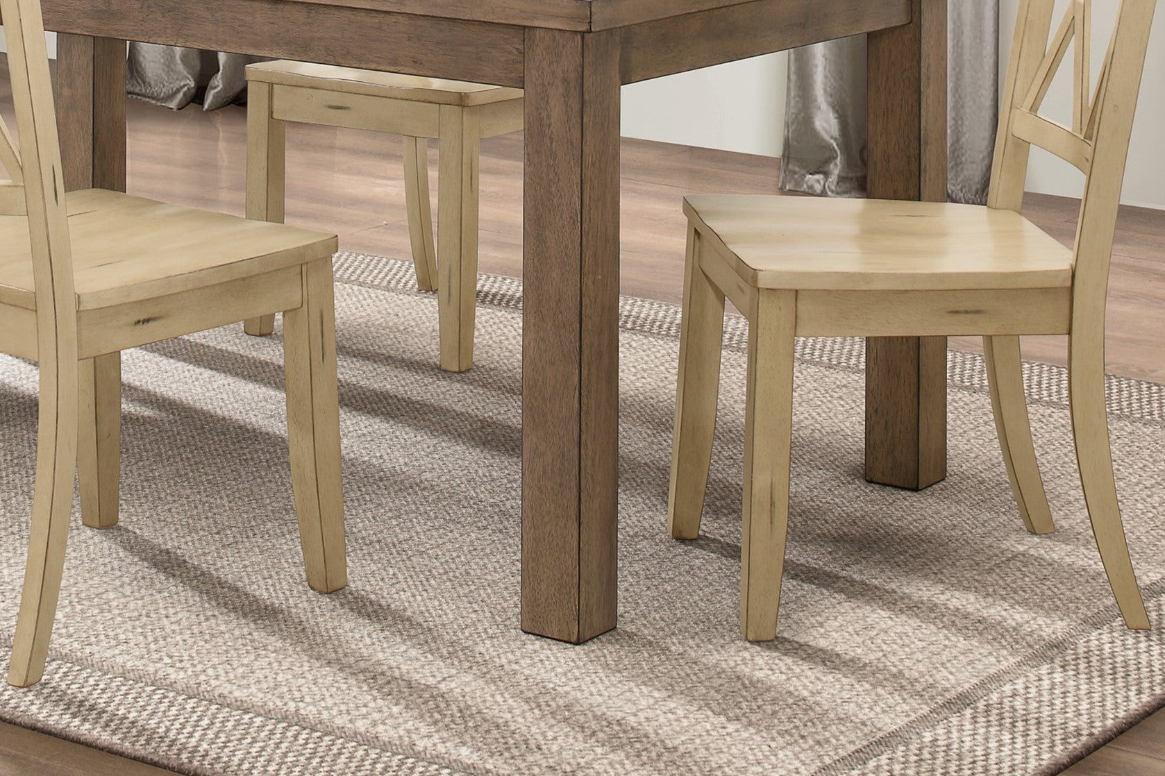 Set of 2 Buttermilk Finish Side Chairs - Pine Veneer Transitional Double X Back Design Dining Room Chairs for Kitchen, Breakfast Nook & Small Space Decor