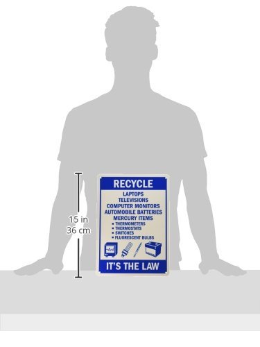 Recycle Laptops & Televisions Sign - 14x10 Inch Plastic Recycling Law Sign with Graphic, Blue on White - Perfect for Offices, Schools & Public Spaces