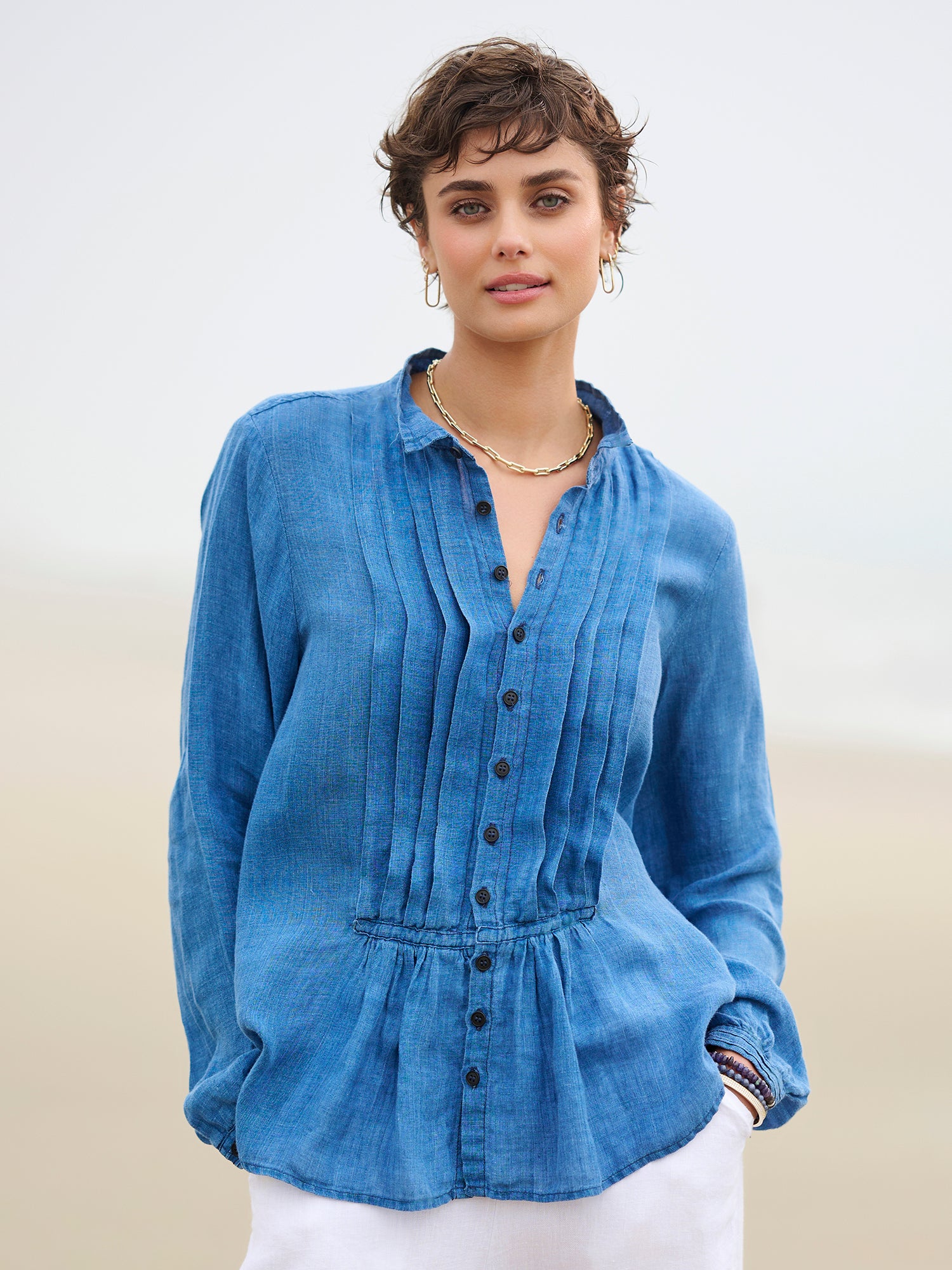 Nora Tux Linen Shirt for Women - Classic Elegant Button Down Blouse with Notch Lapel | Perfect for Office Wear, Business Casual, and Special Occasions