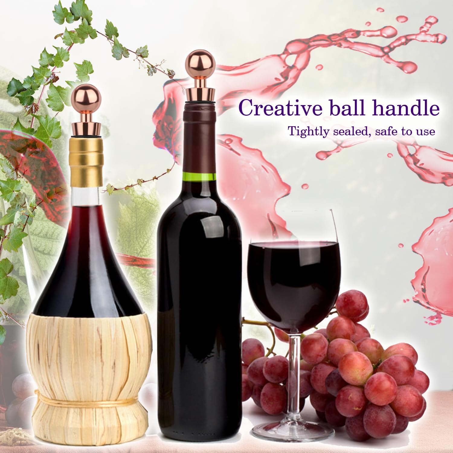 3-Pack Rose Gold Silicone Vacuum Wine Bottle Stoppers - Reusable Air-Tight Seal for Standard Wine Bottles, Perfect for Bars, Parties & Home Entertaining