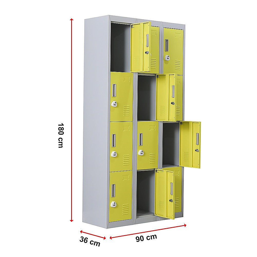 12-Door Locker with 3-Digit Combination Lock - Secure Storage for Office, Gym, Shed, School & Home - Ideal for Personal Belongings, Equipment & Valuables Protection