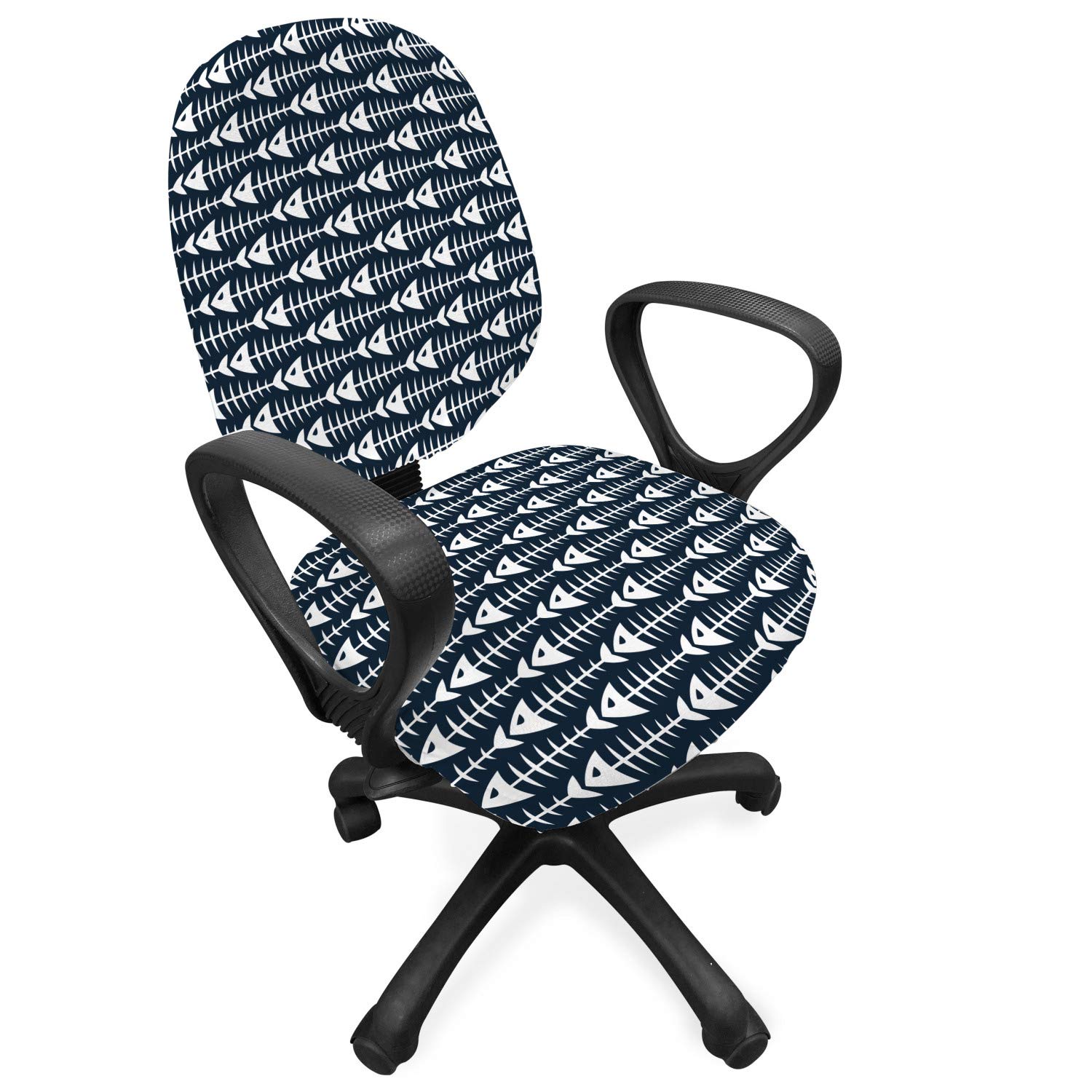 Ambesonne Animal Print Office Chair Slipcover - Fish Bone Skeleton Pattern, Underwater Theme Stretchable Washable Fabric Cover (Standard Size, Petrol Blue & White) | Perfect for Home Office, Gaming Chair, or Study Room Decor