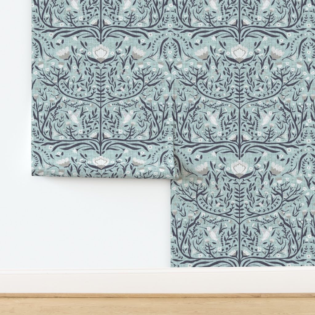 Peel & Stick Wallpaper 9ft x 2ft - Folk Art Design with Bees, Birds & Flowers | Gender Neutral Nursery Decor | Removable Custom Wallpaper by Spoonflower | Perfect for Kids' Rooms, Playrooms & Nursery Walls