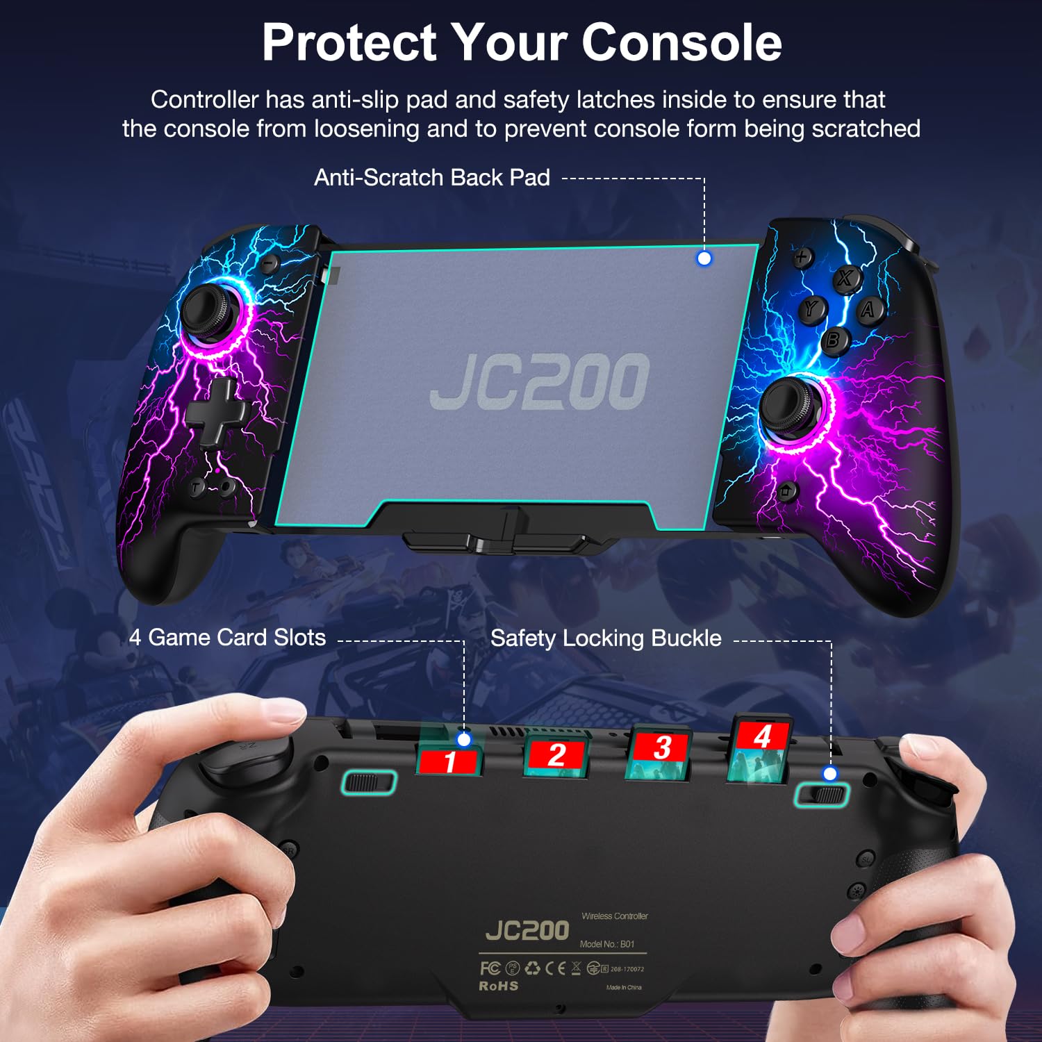 Hall Effect Wireless Pro Controller for Nintendo Switch & OLED - Ergonomic Joypad with Custom Travel Case (Black-Lightning) | Perfect for Handheld Gaming, Travel & Competitive Play