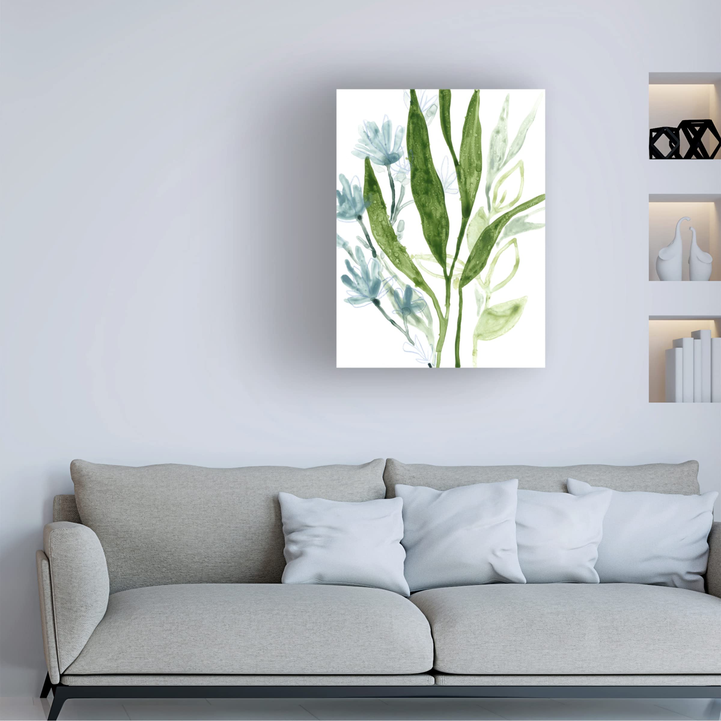 June Erica Vess 'Meadow Blues IV' Canvas Wall Art Print - Blue Floral Landscape Painting for Living Room, Bedroom & Office Decor