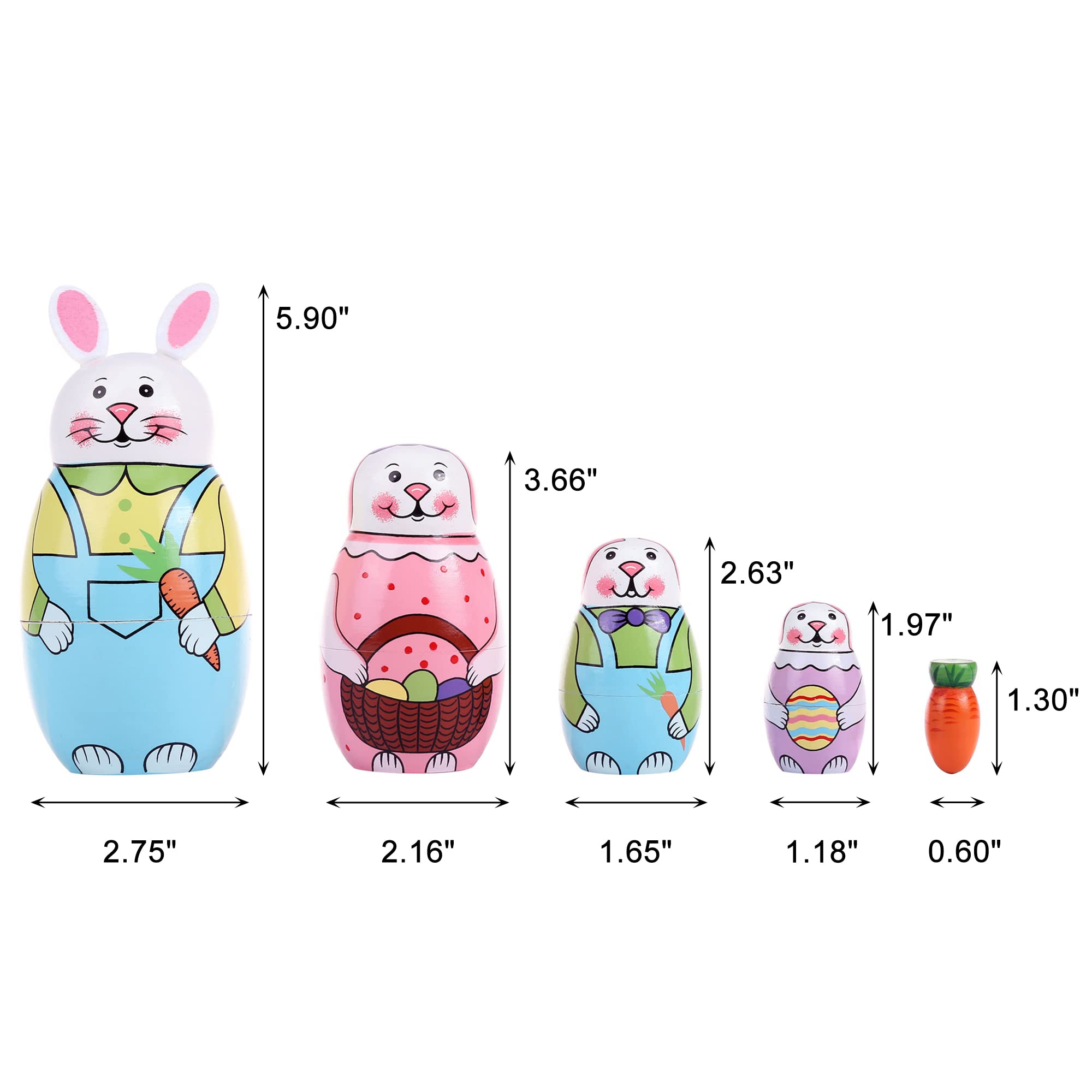 Yoption 5Pcs Handmade Russian Matryoshka Nesting Dolls - Wooden Rabbit Bunny Set for Kids, Christmas, Easter & Birthday Gifts | Home Decor & Collectible Toy for Children's Room & Holiday Display