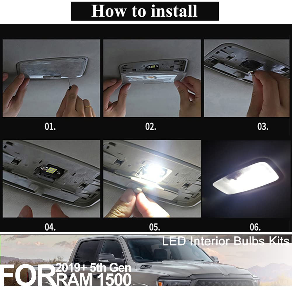 12-Pack 6000K Super Bright White LED Interior Light Bulbs for 2019-2022 Dodge RAM 1500 5th Gen - Dome, Map, Footwell & Cargo Lights with Free Installation Tool - Perfect for Night Driving & Interior Upgrades