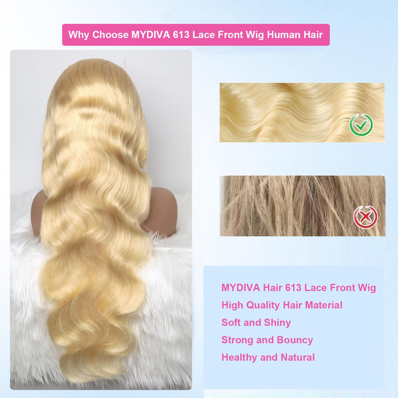 613 Lace Front Wig Human Hair 13x6 Body Wave 28 Inch Blonde HD Lace Frontal Wig - 200% Density, Pre-Plucked with Baby Hair, Glueless & Breathable - Perfect for Daily Wear, Cosplay, Parties & Special Occasions