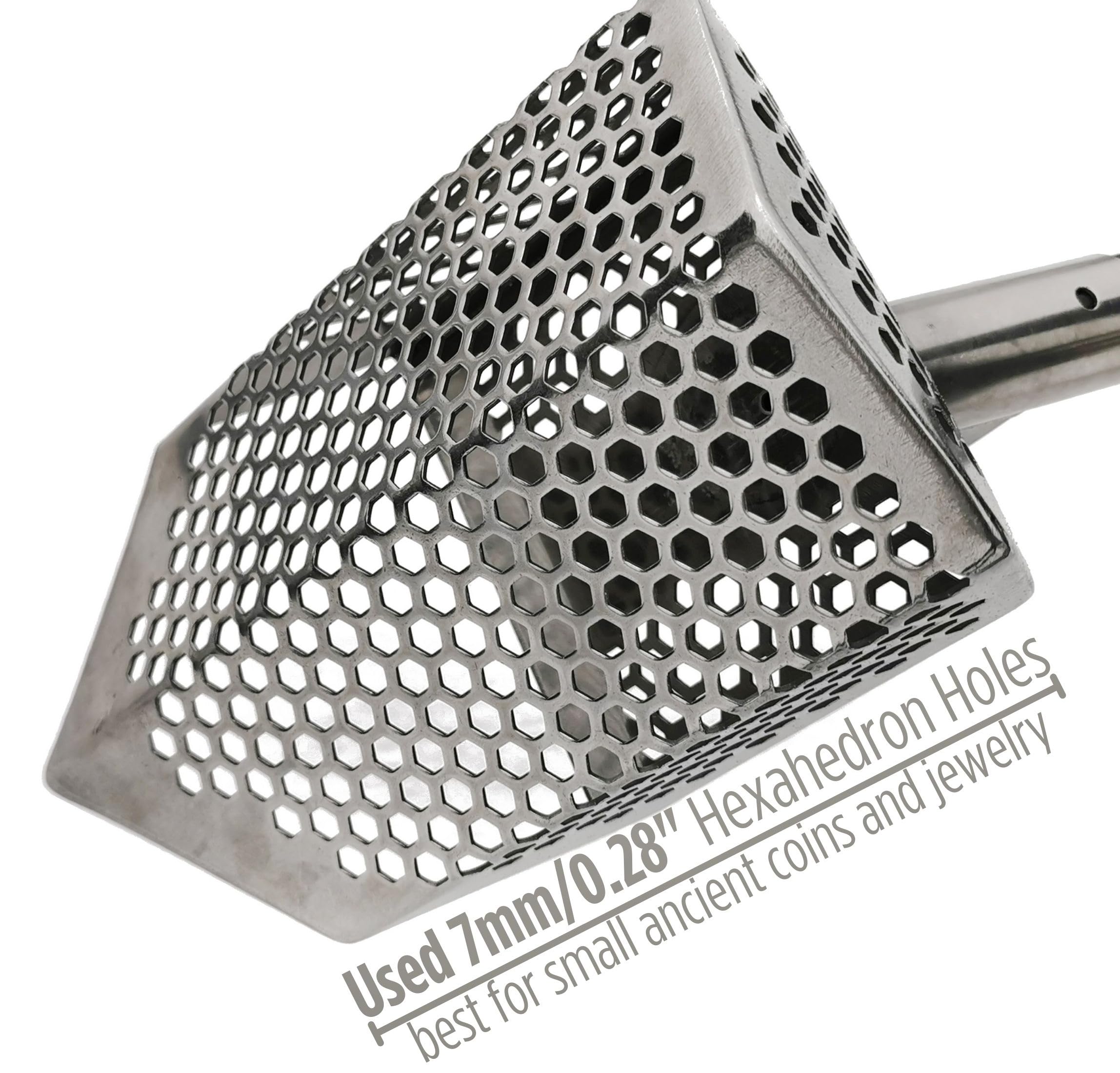 Premium Stainless Steel Beach Sand Scoop for Metal Detecting - CooB Shark v7 Treasure Hunting Tool with Carbon Fiber Handle | Lightweight, Durable & Travel-Friendly | Perfect for Beach, Park & Outdoor Metal Detecting Adventures