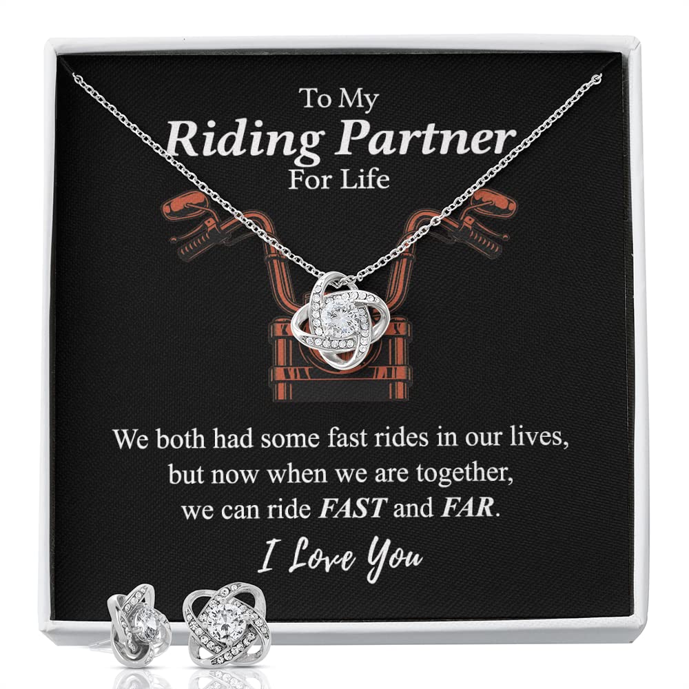 Motorcycle Wife Gift Necklace - Love Knot Biker Jewelry Set for Women, Best Riding Partner Pendant for Birthday, Christmas, Graduation - Perfect for Couples Who Ride Together & Adventure Lovers