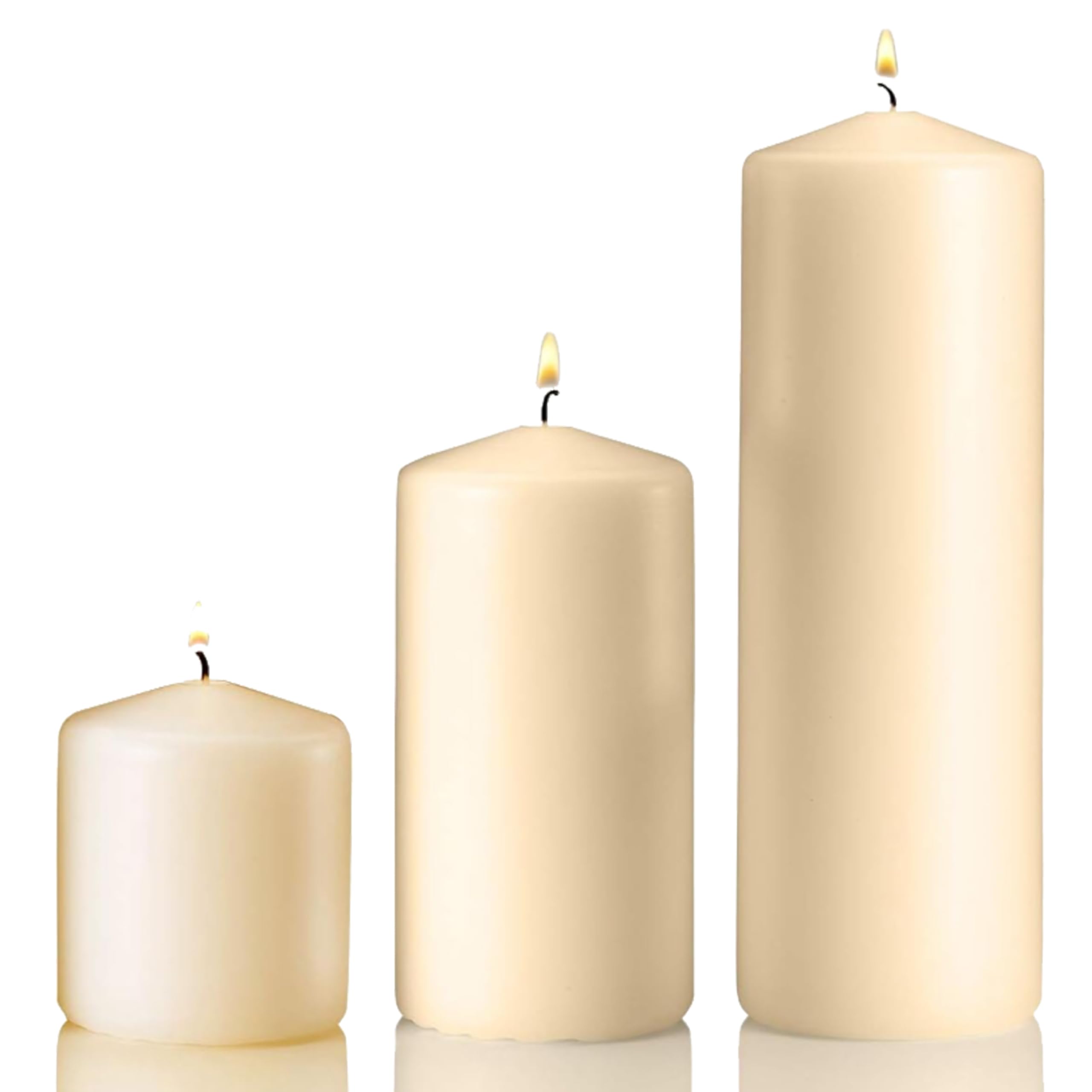 PARNOO Ivory Pillar Candles Set of 3 - Dripless Unscented Decorative Candles (3x3, 3x6 & 3x9 Inches) for Wedding Centerpieces, Home Decor, Table Settings & Romantic Ambiance