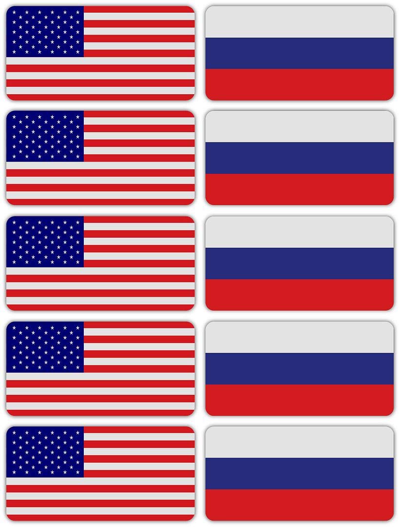 10-Pack 3M Reflective US & Russia Flag Stickers - High Visibility Safety Decals for Hard Hats, Helmets, Bikes, Toolboxes & Laptops - Perfect for Night Safety, Work Gear Identification & Patriotic Decor