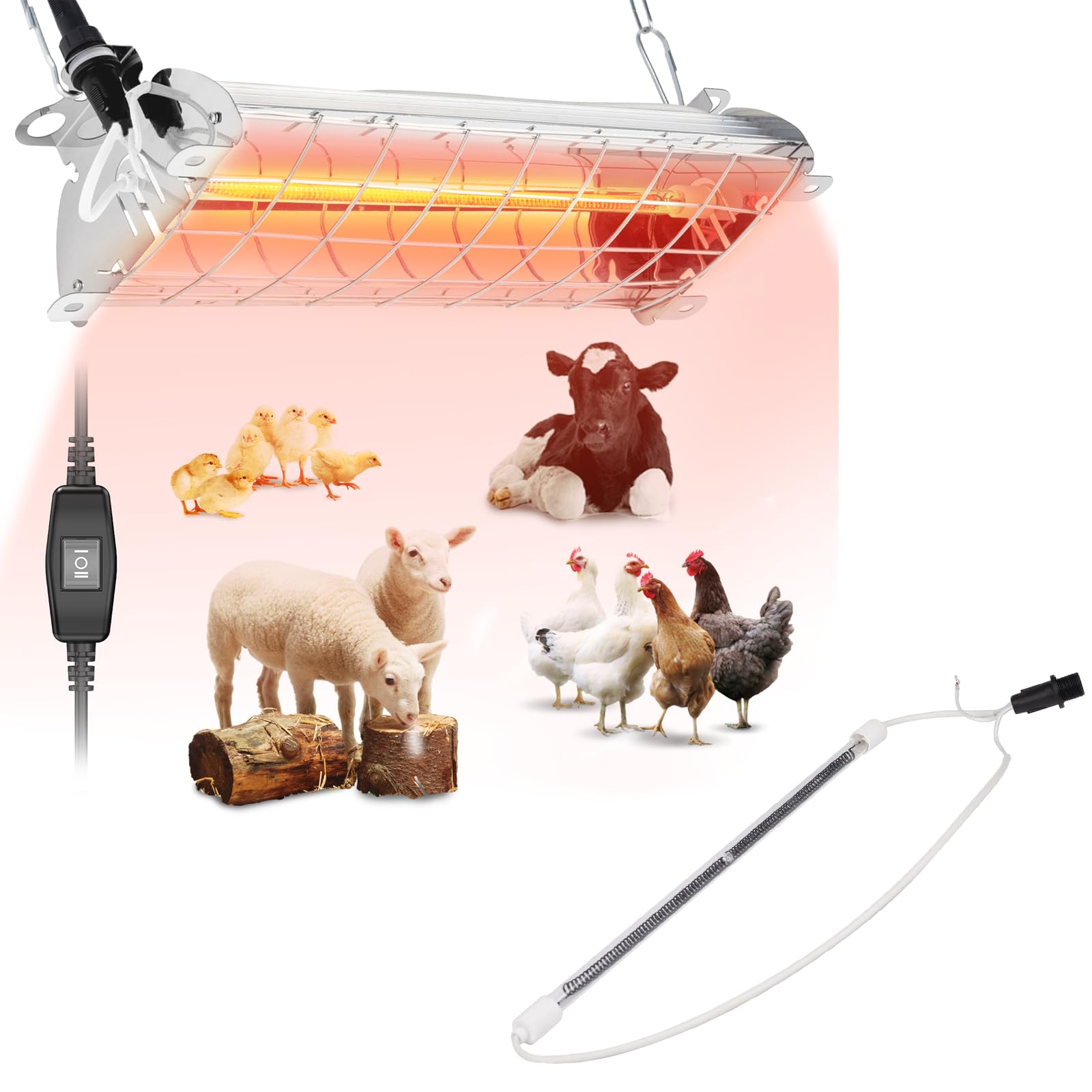 300W Large Chicken Coop Heater with Adjustable Temperature - Carbon Fiber Heating Lamp for Outdoor Winter Use - Portable & Height Adjustable for Poultry Houses, Coops, and Barns - Perfect for Keeping Chickens Warm in Cold Weather