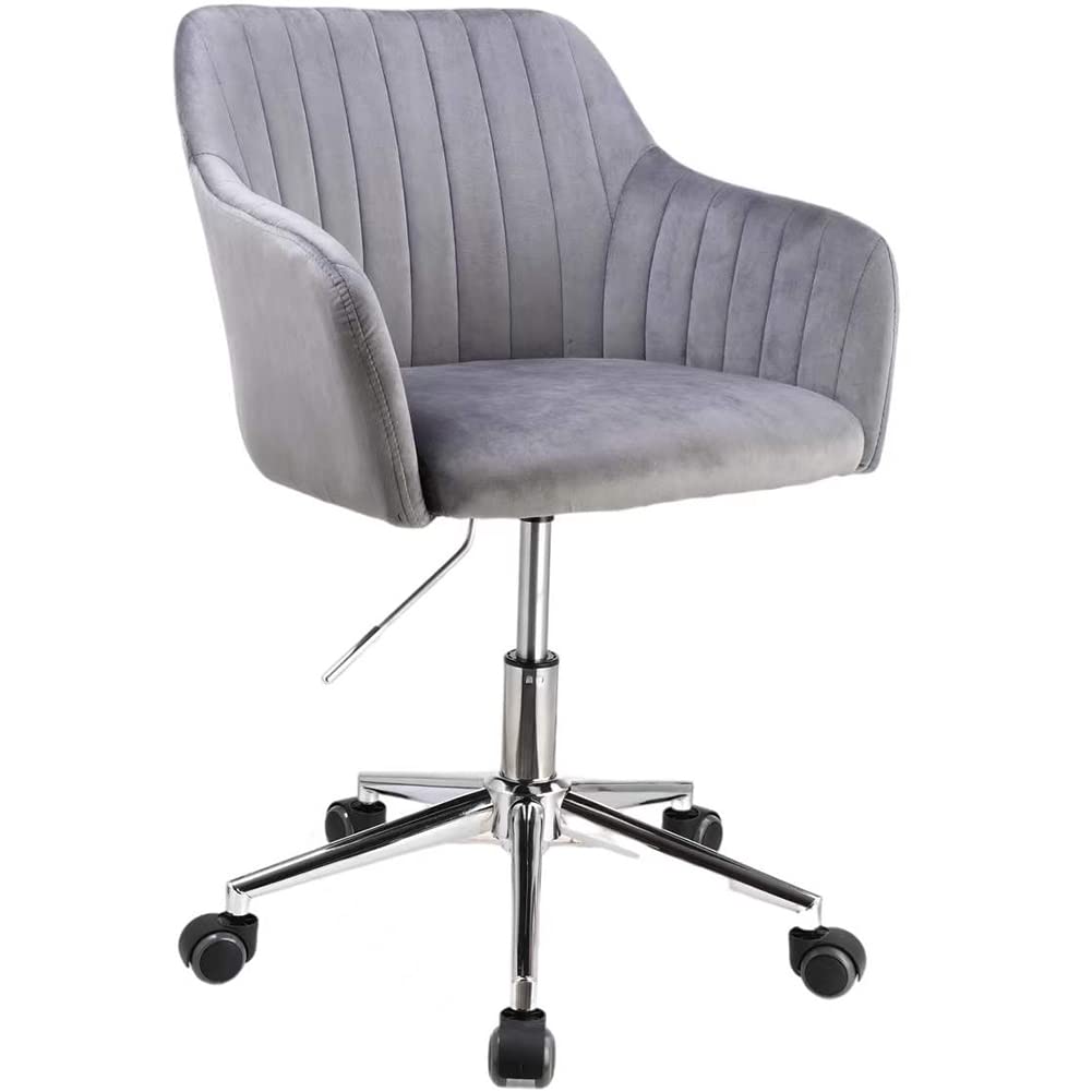 Modern Marceaux Velvet Mid-Back Office Task Chair - Ergonomic Desk Chair with Lumbar Support for Home & Office Workspace (Gray) - Perfect for Long Work Hours, Gaming & Remote Work