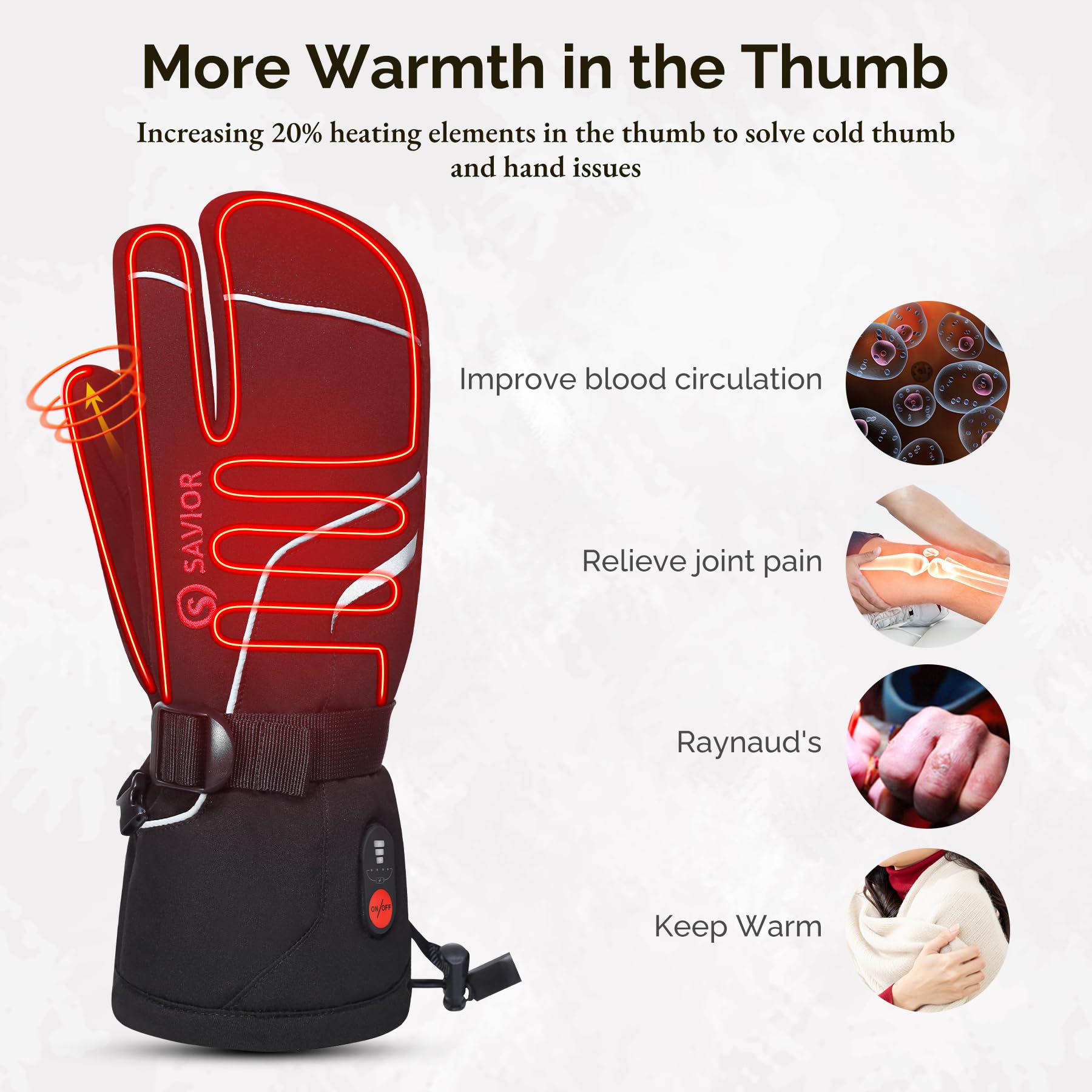 SAVIOR HEAT Rechargeable Electric Heated Gloves for Men, Women & Kids - Winter Skiing, Snowboarding, Motorcycle Riding, Skating, Camping & Hunting - Warm Battery-Powered Mittens for Cold Weather Activities