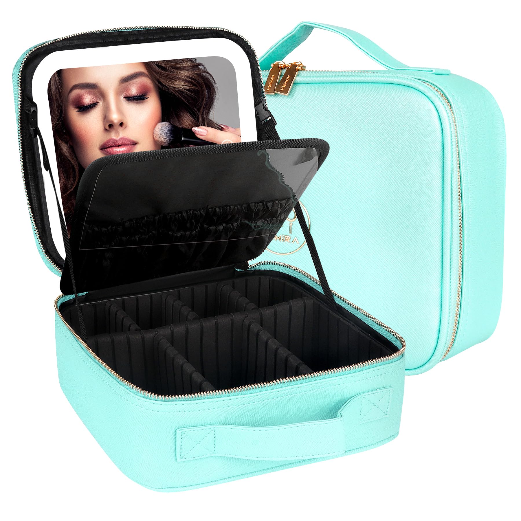 **MOMIRA Large Lighted Mirror Travel Makeup Bag - Waterproof Cosmetic Organizer with Adjustable Brightness, 3 Color Modes - Perfect for Travel, Home, and Gifting**